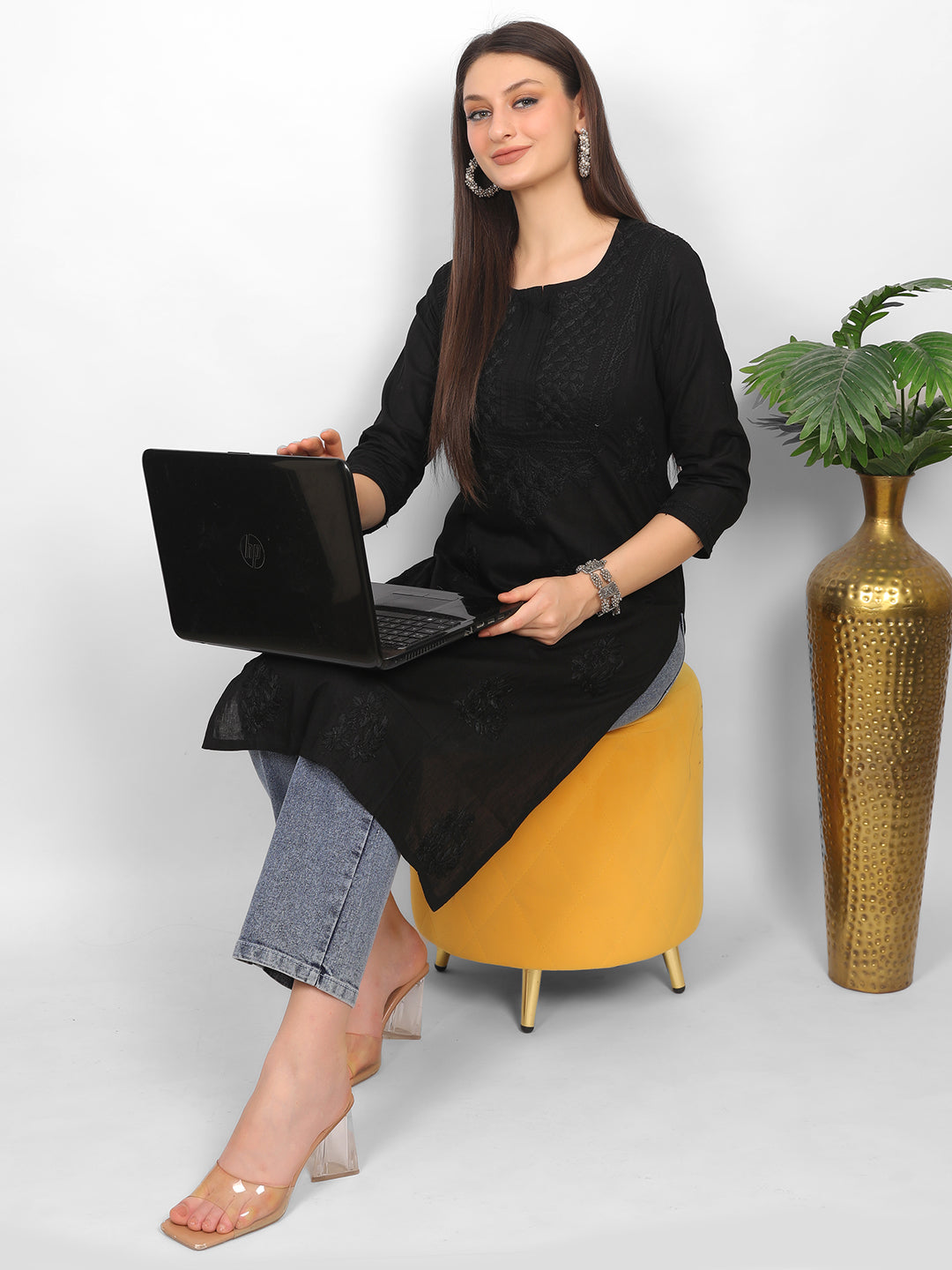Black Chikankari Hand Embroidery Kurti for Women – Elegant Lucknowi Style.