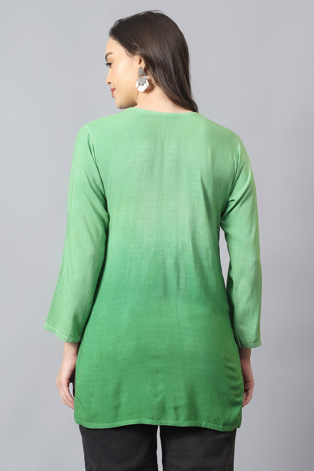 The Chikankari Story: Elegant Rayon Chikankari Kurti with Heavy Neck Embroidery in Red, Purple, Blue, and Green – Short Length, Pre-Dyed Design