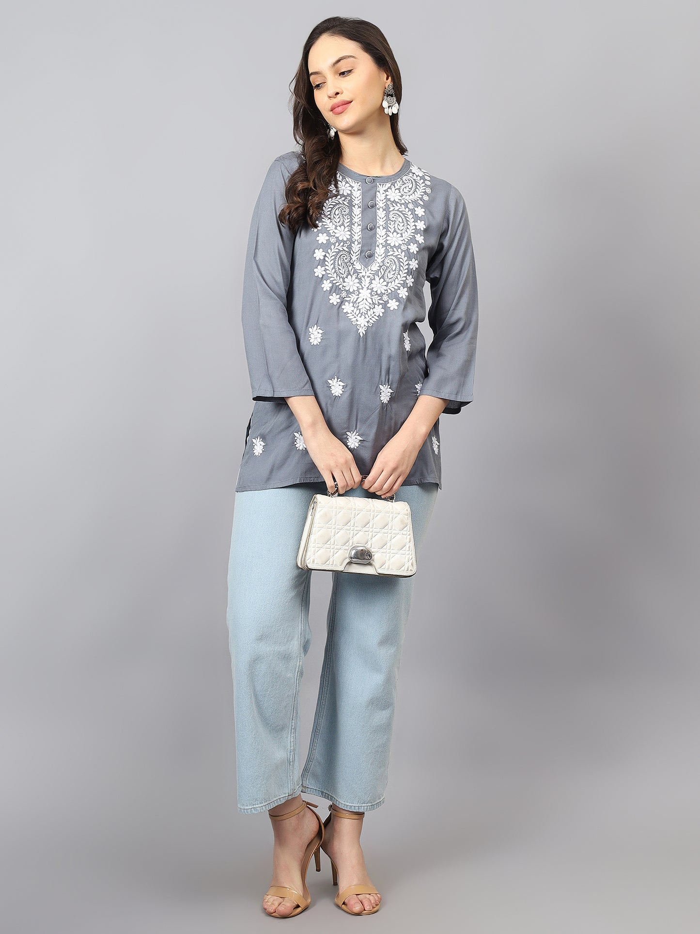 The Chikankari Story: Chikankari Machine Embroidery Short Kurta, Kurti, and Tunic Collection in Cotton Rayon Fabric