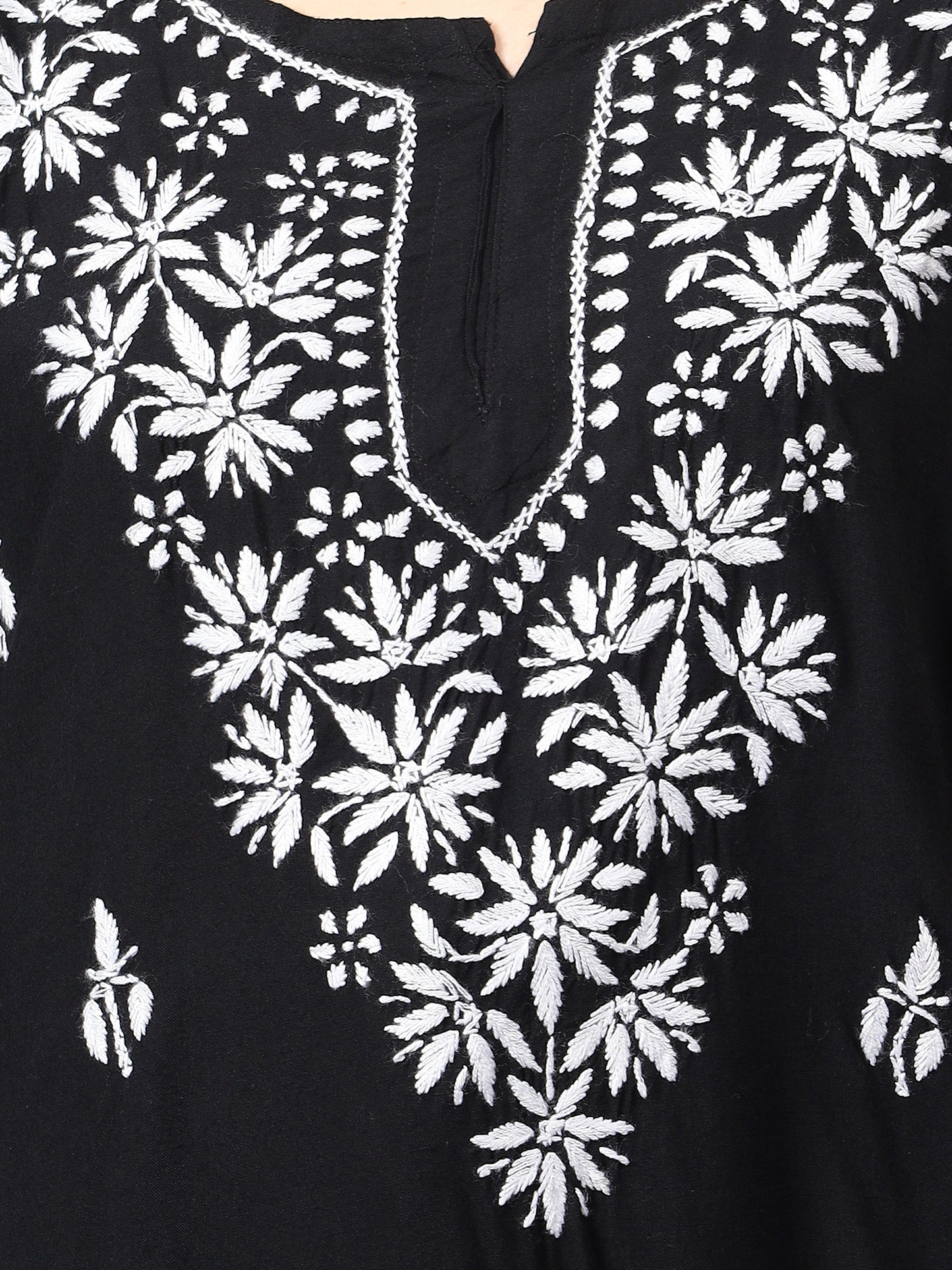 The Chikankari Story: Lucknowi Chikankari Hand Embroidery Cotton Rayon Short Kurti, Kurta, Top, and Tunic Collection in Deep Sea Green, Green Olive, Cool Blue, Black, and Grey