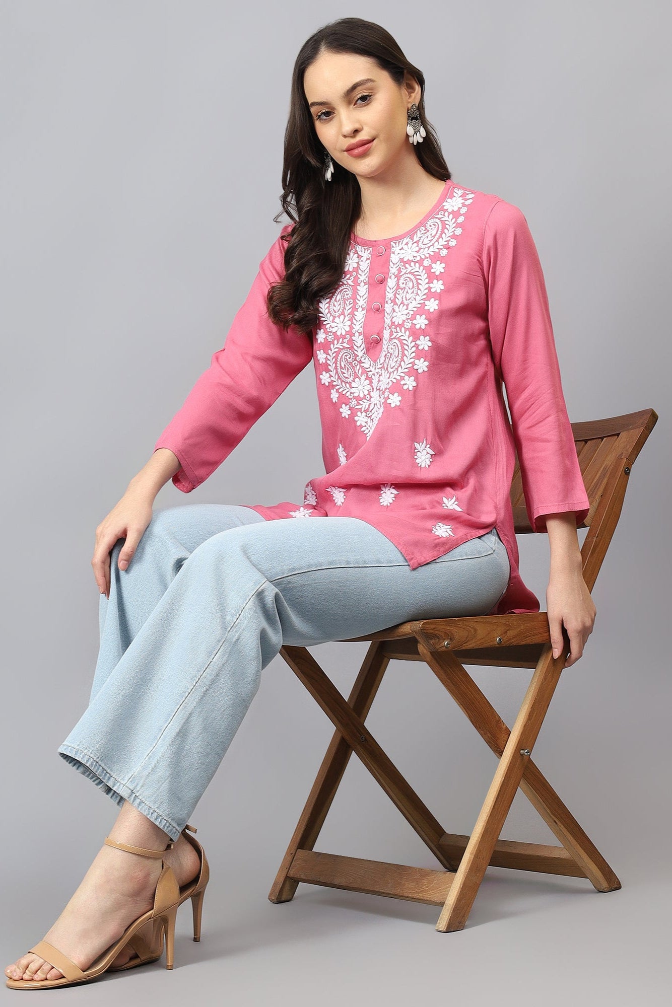 The Chikankari Story: Chikankari Machine Embroidery Short Kurta, Kurti, and Tunic Collection in Cotton Rayon Fabric