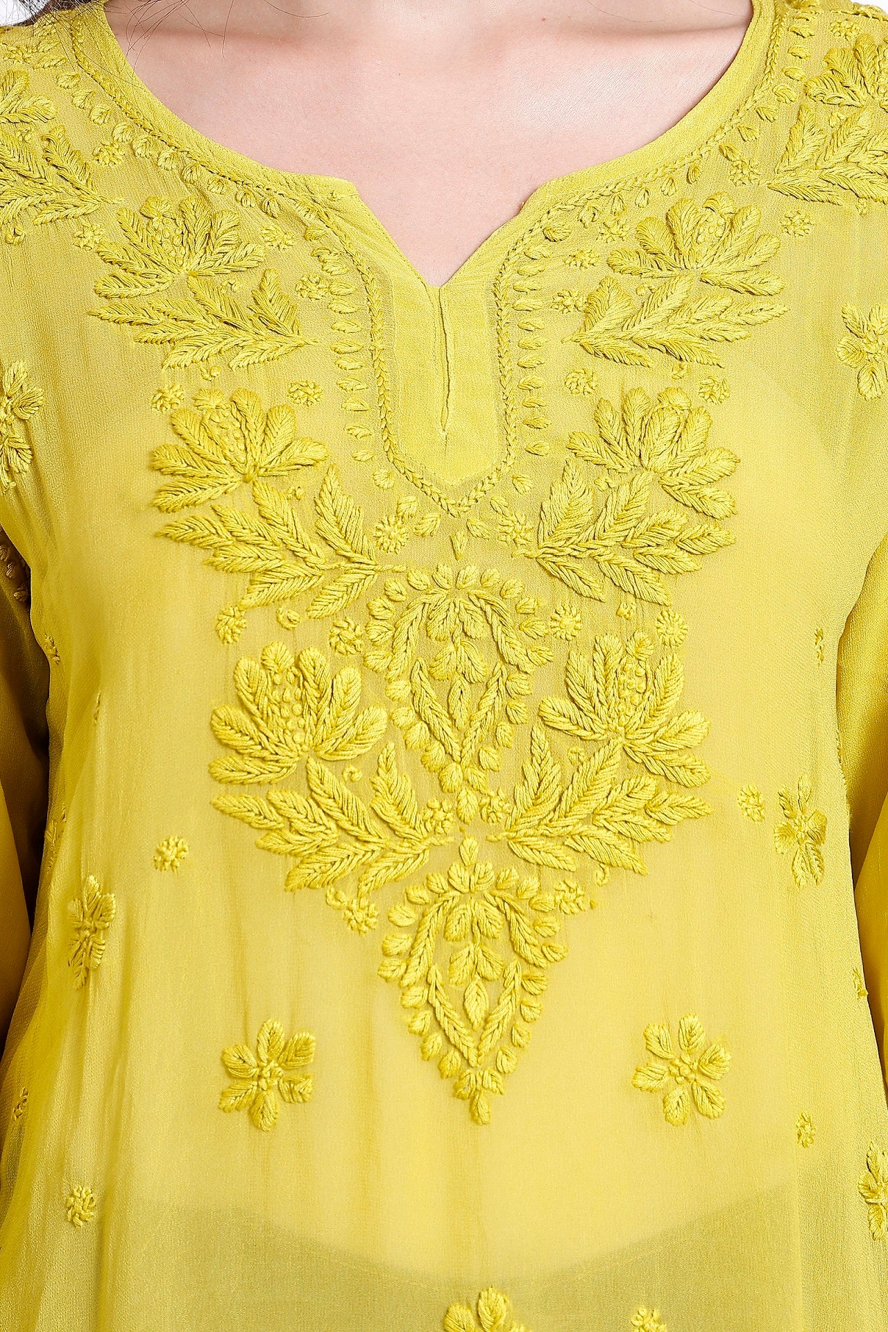 The Chikankari Story: Chic and Comfortable 3D Chikankari Hand-Embroidered Short Top & Kurti in Pure Viscose – Available in Black, Purple, Pink, Sea Green, and Lemon Green