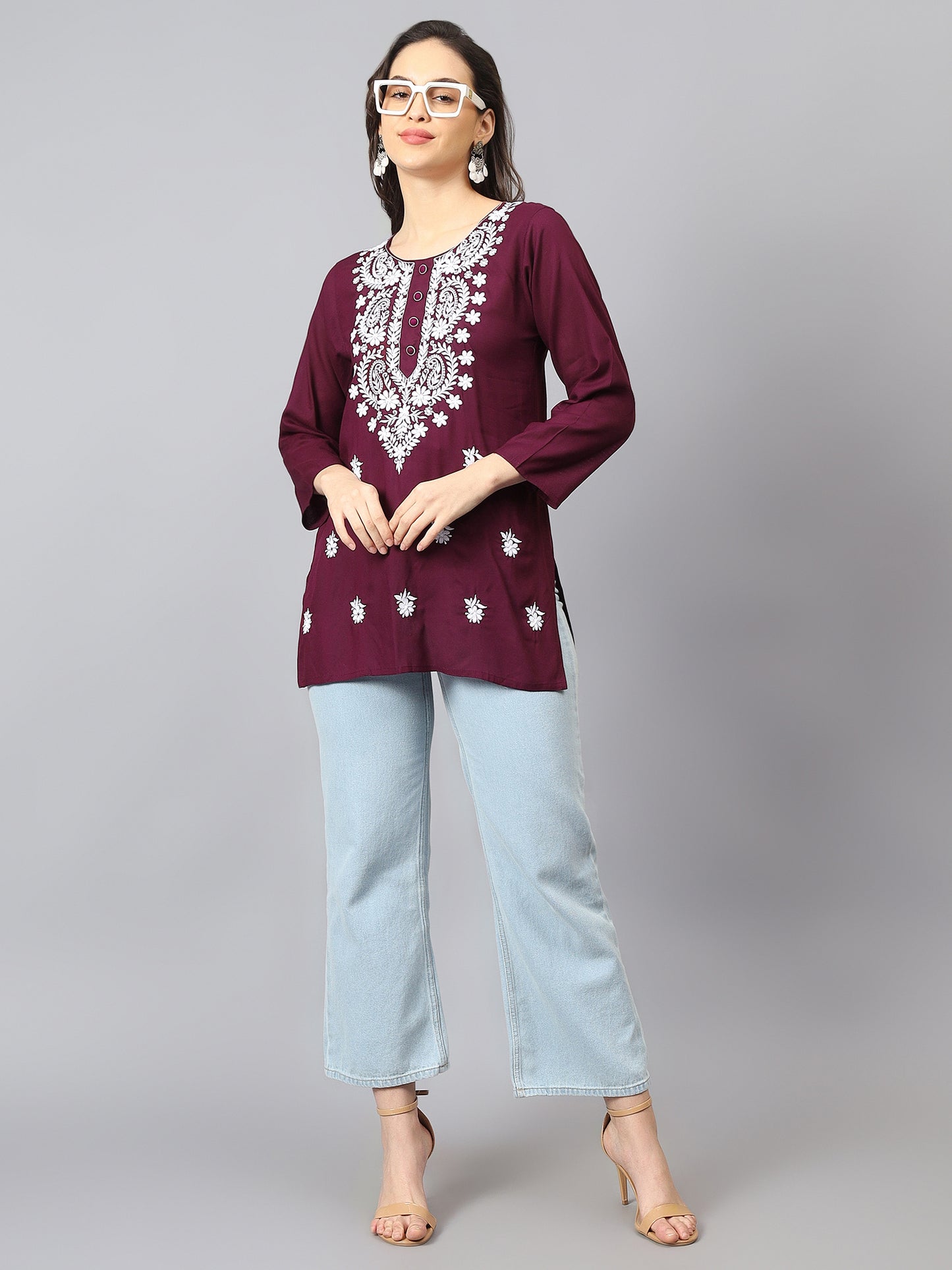The Chikankari Story: Chikankari Machine Embroidery Short Kurta, Kurti, and Tunic Collection in Cotton Rayon Fabric