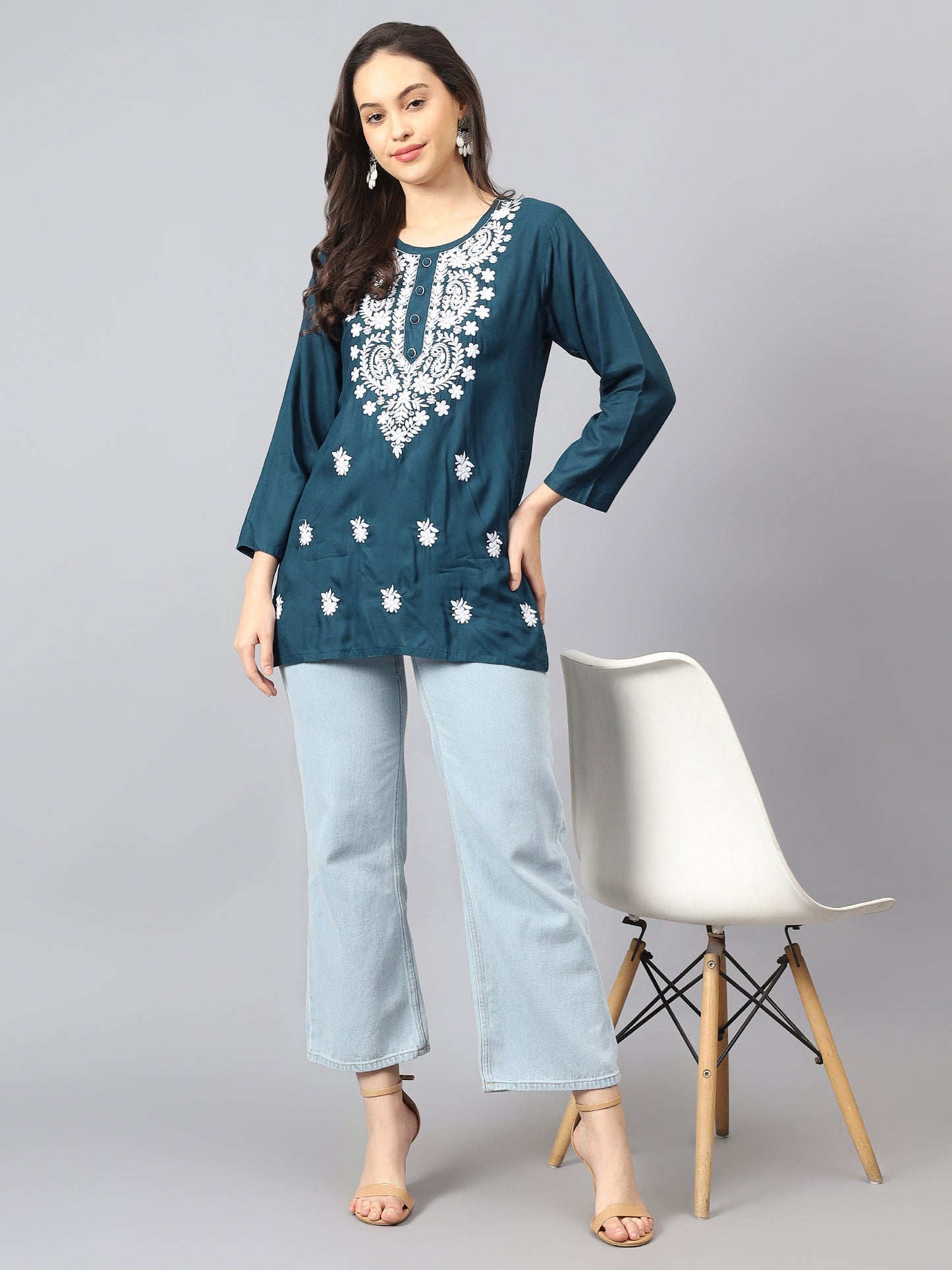 The Chikankari Story: Chikankari Machine Embroidery Short Kurta, Kurti, and Tunic Collection in Cotton Rayon Fabric