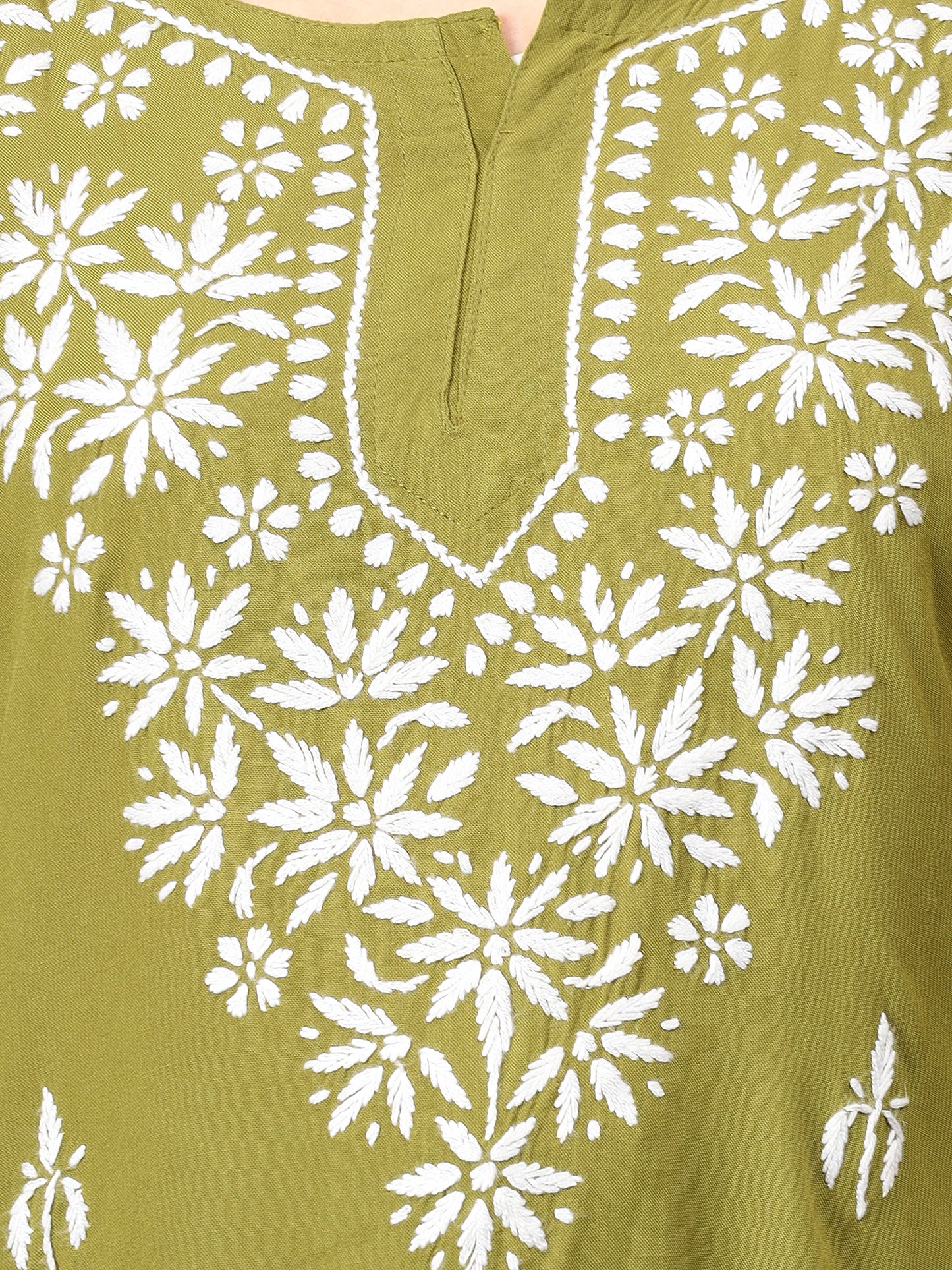 The Chikankari Story: Lucknowi Chikankari Hand Embroidery Cotton Rayon Short Kurti, Kurta, Top, and Tunic Collection in Deep Sea Green, Green Olive, Cool Blue, Black, and Grey