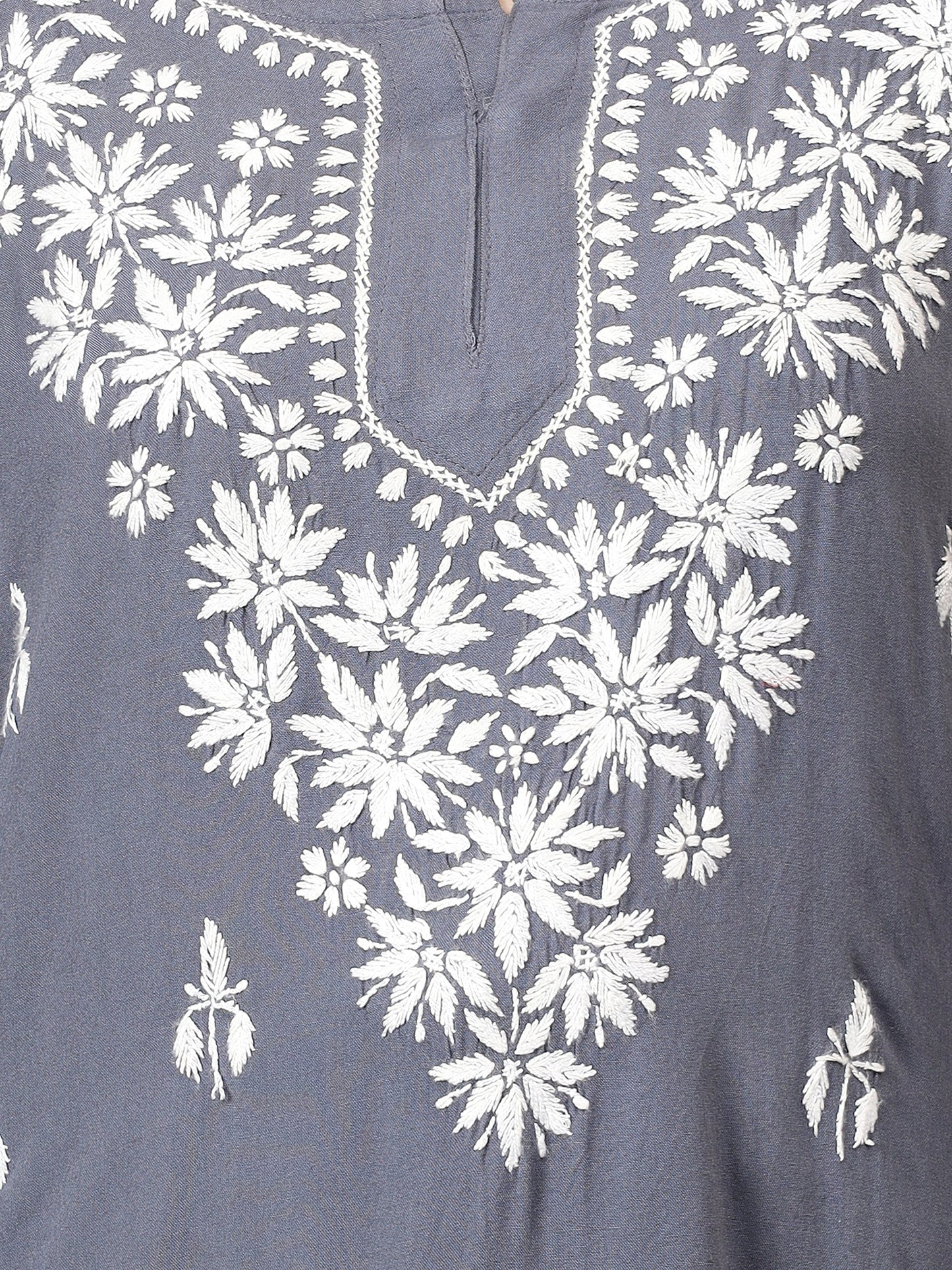The Chikankari Story: Lucknowi Chikankari Hand Embroidery Cotton Rayon Short Kurti, Kurta, Top, and Tunic Collection in Deep Sea Green, Green Olive, Cool Blue, Black, and Grey