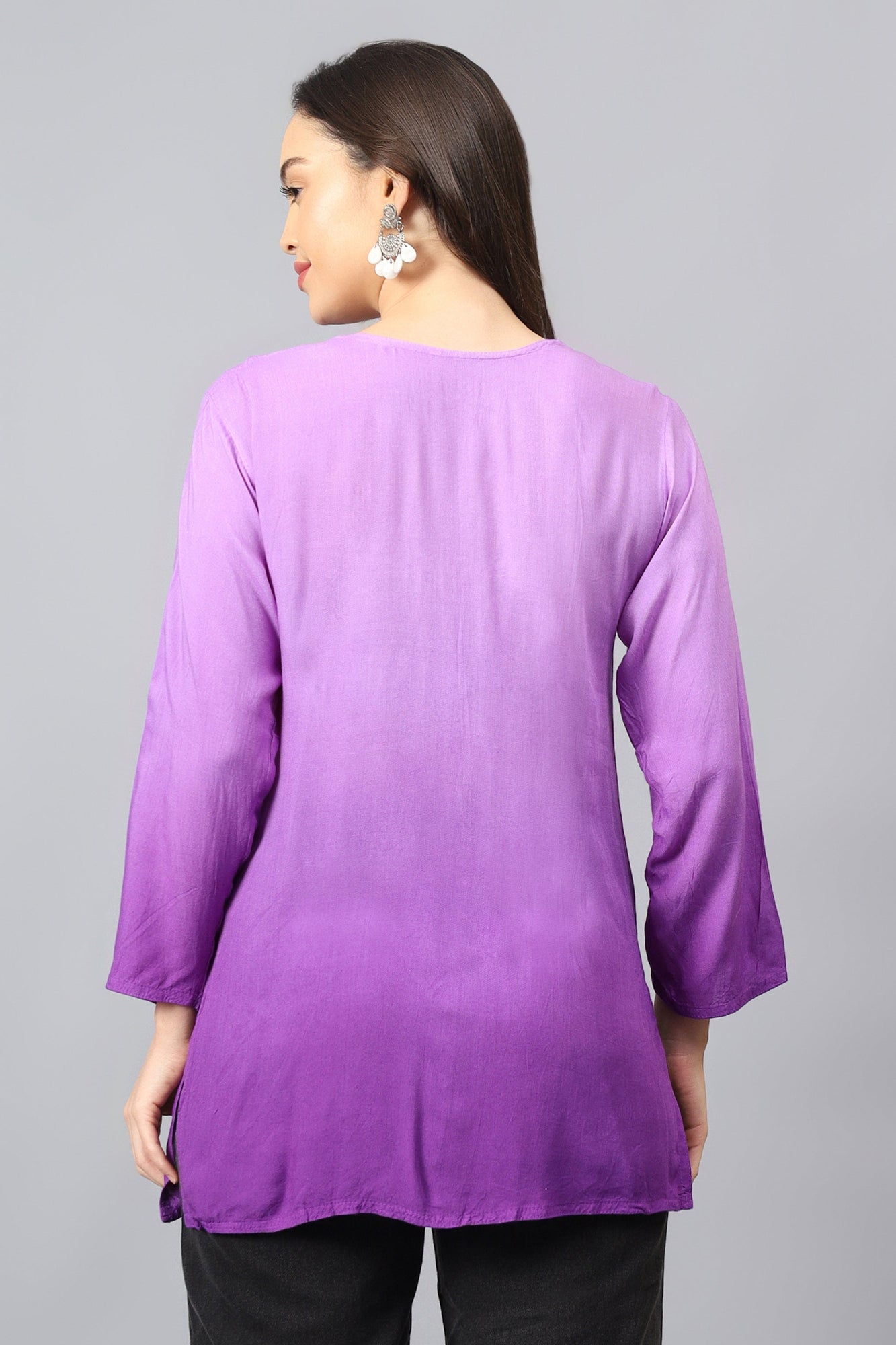 The Chikankari Story: Elegant Rayon Chikankari Kurti with Heavy Neck Embroidery in Red, Purple, Blue, and Green – Short Length, Pre-Dyed Design