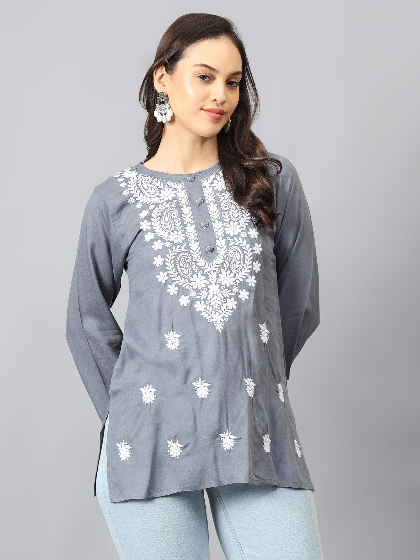 The Chikankari Story: Chikankari Machine Embroidery Short Kurta, Kurti, and Tunic Collection in Cotton Rayon Fabric