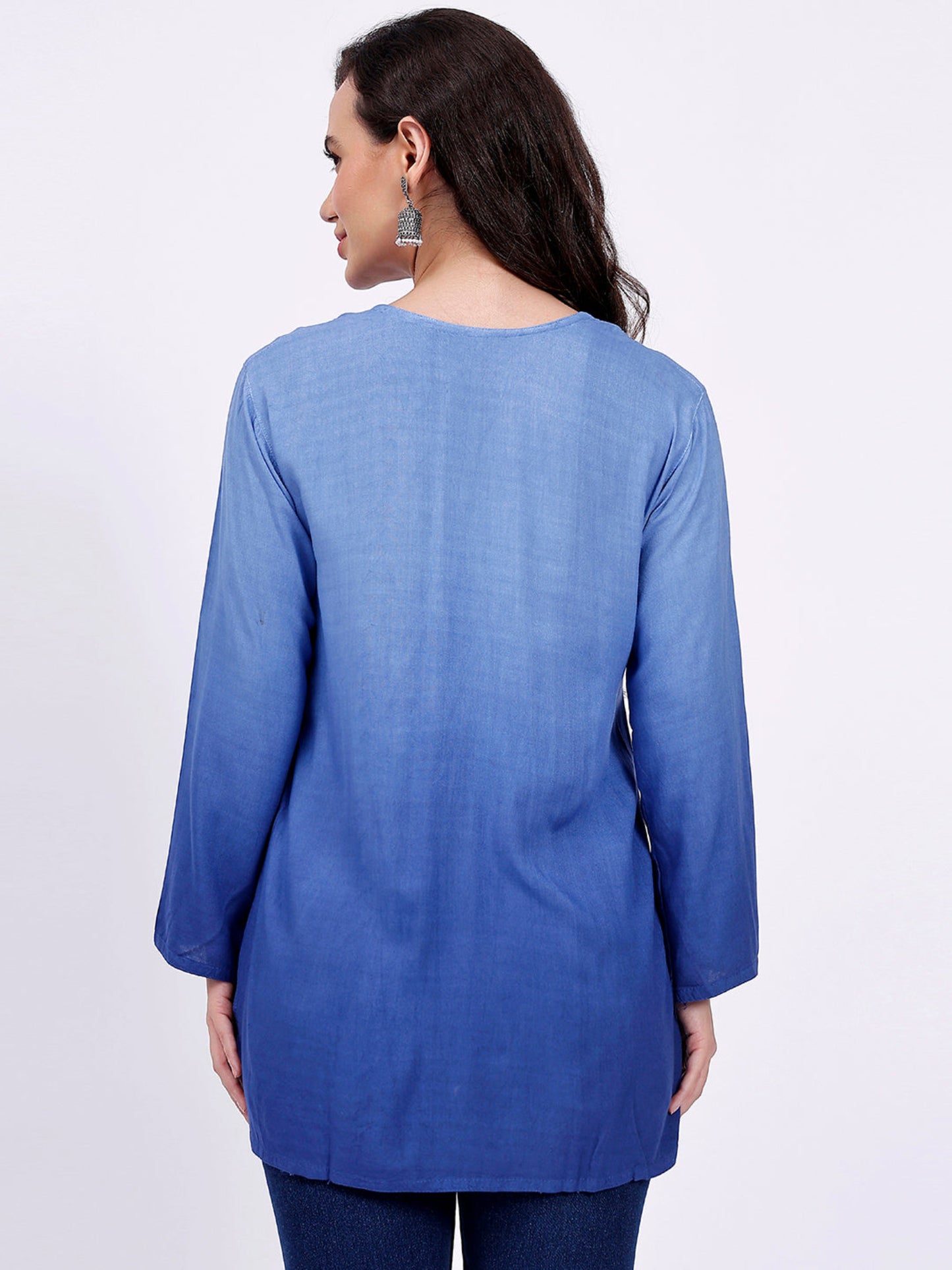 The Chikankari Story: Elegant Rayon Chikankari Kurti with Heavy Neck Embroidery in Red, Purple, Blue, and Green – Short Length, Pre-Dyed Design