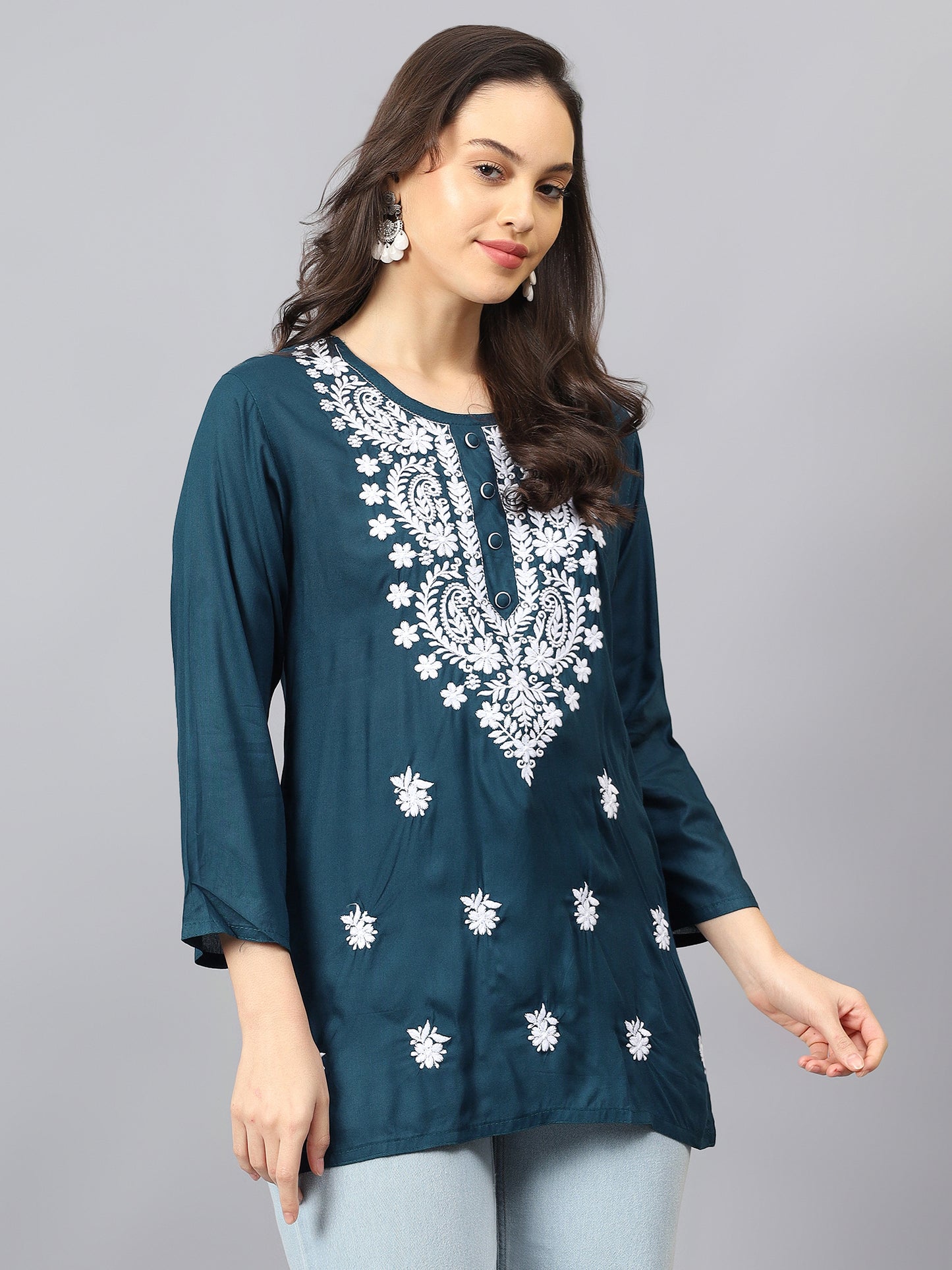 The Chikankari Story: Chikankari Machine Embroidery Short Kurta, Kurti, and Tunic Collection in Cotton Rayon Fabric