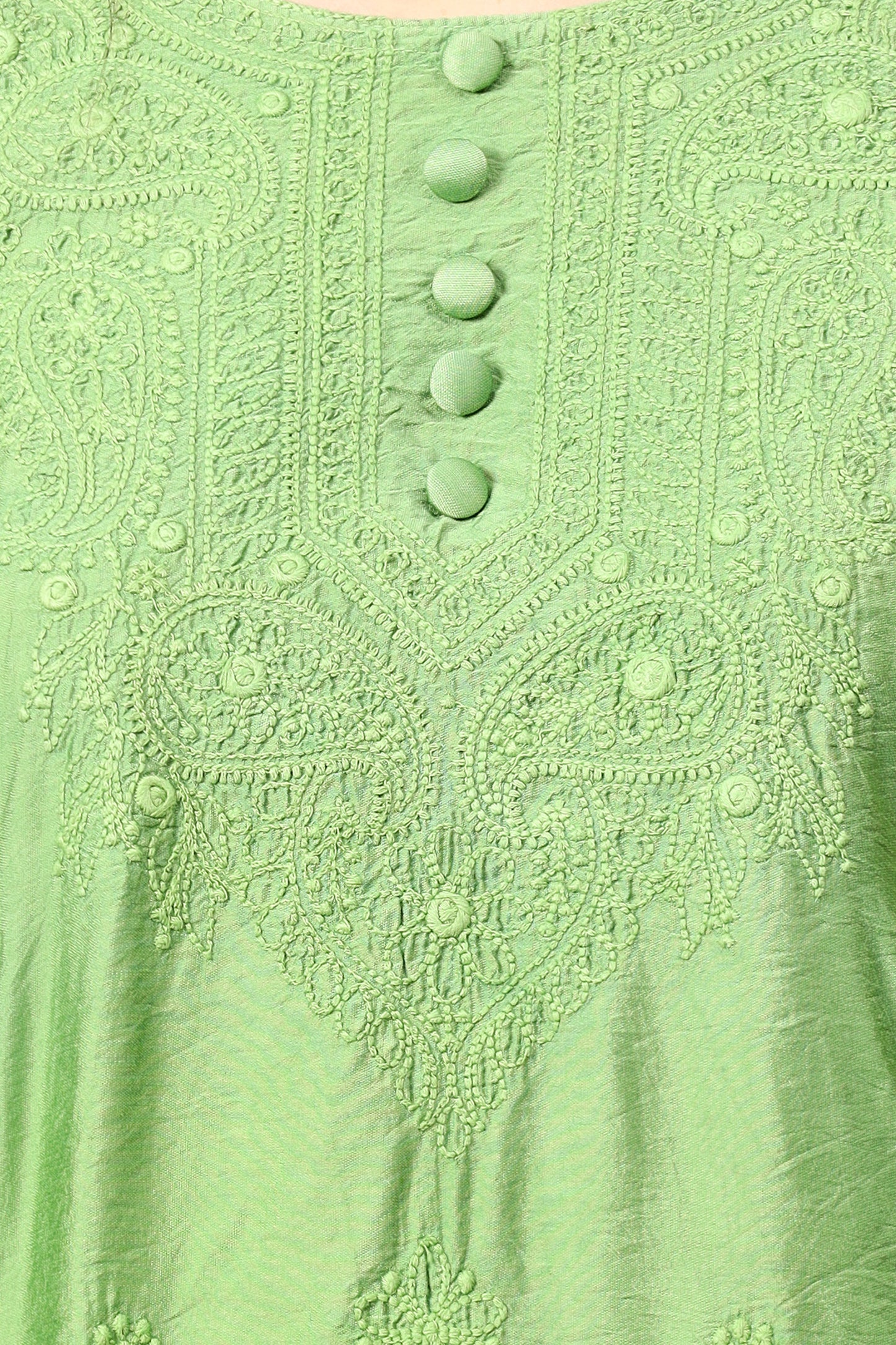 The Chikankari Story Pure Chanderi Embroidery Kurti - Exquisite Fine Embroidery in Ombre Shades of Red, Blue, and Green - Top Selling Elegant Women's Top.