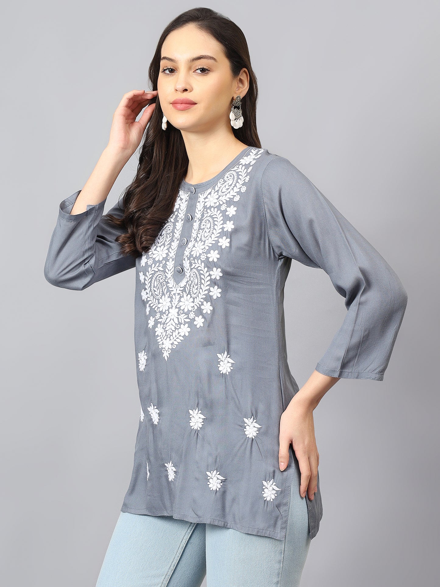 The Chikankari Story: Chikankari Machine Embroidery Short Kurta, Kurti, and Tunic Collection in Cotton Rayon Fabric