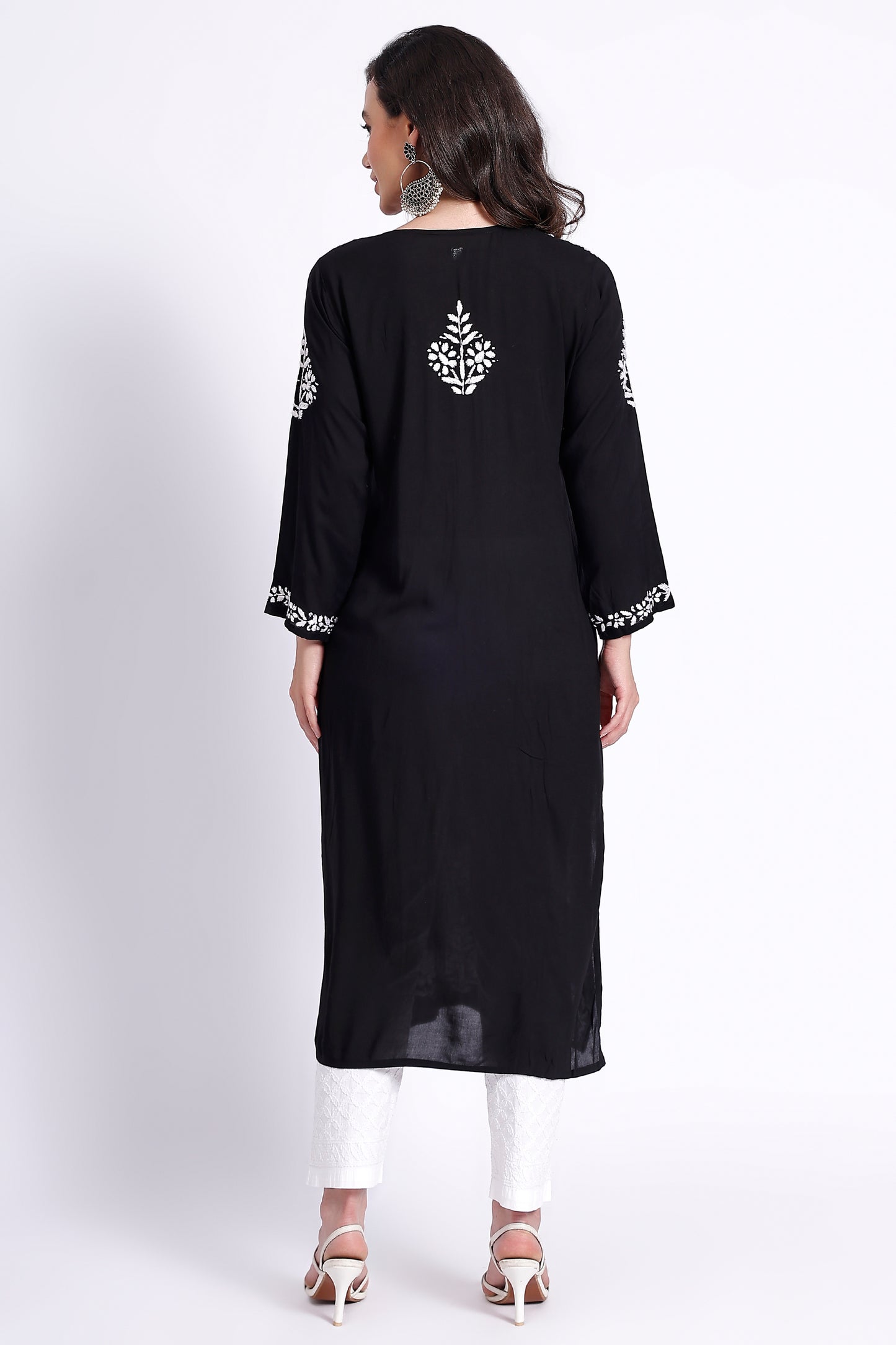 The Chikankari Story Hand-Embroidered Pure Modal Fabric Lucknowi Chikankari Black,Purple and Red Kurta kurti having Traditional 3D Motifs Work.