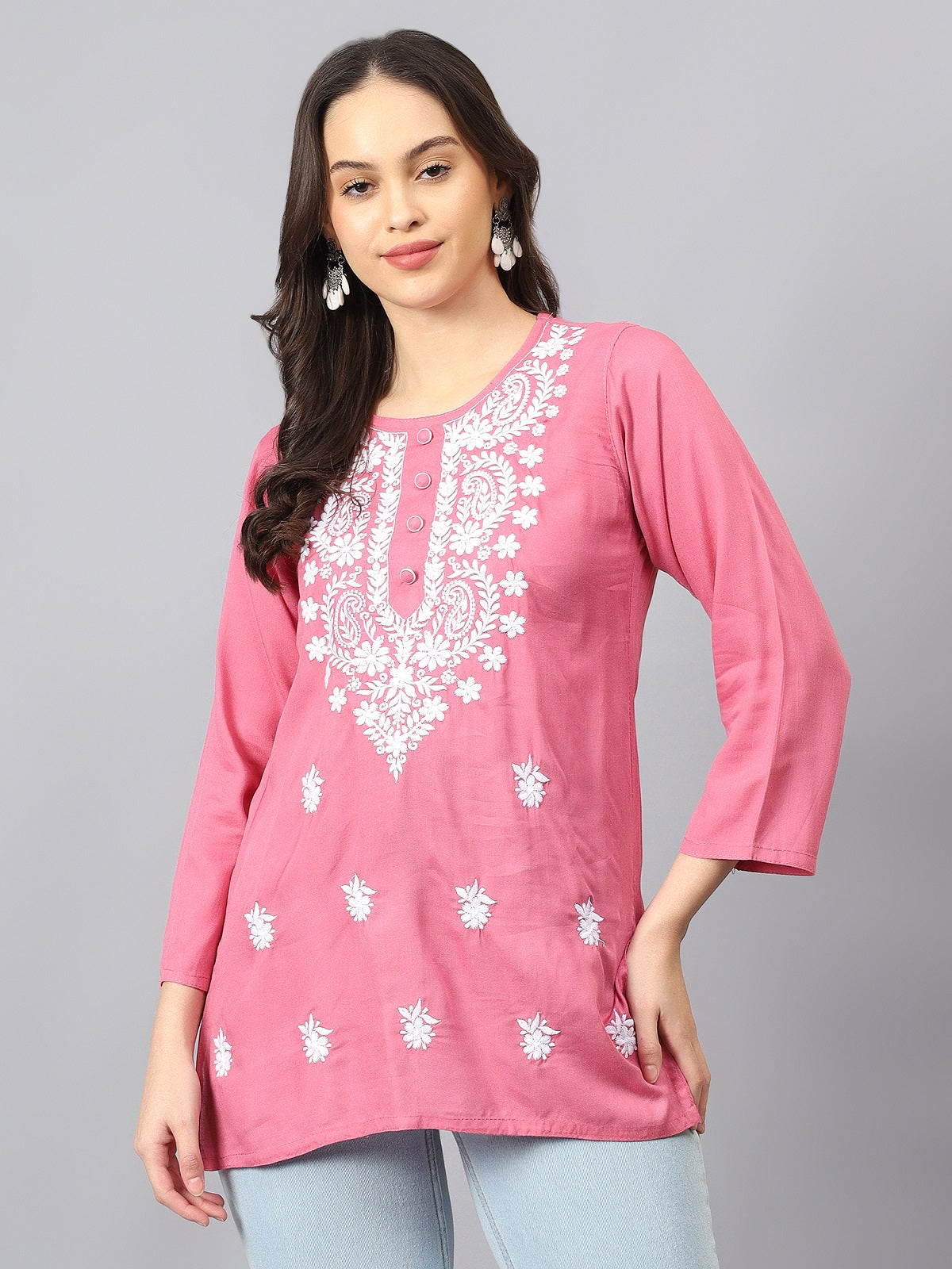 The Chikankari Story: Chikankari Machine Embroidery Short Kurta, Kurti, and Tunic Collection in Cotton Rayon Fabric