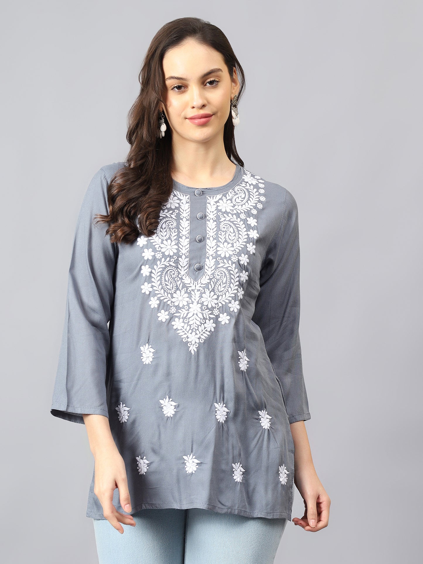 The Chikankari Story: Chikankari Machine Embroidery Short Kurta, Kurti, and Tunic Collection in Cotton Rayon Fabric