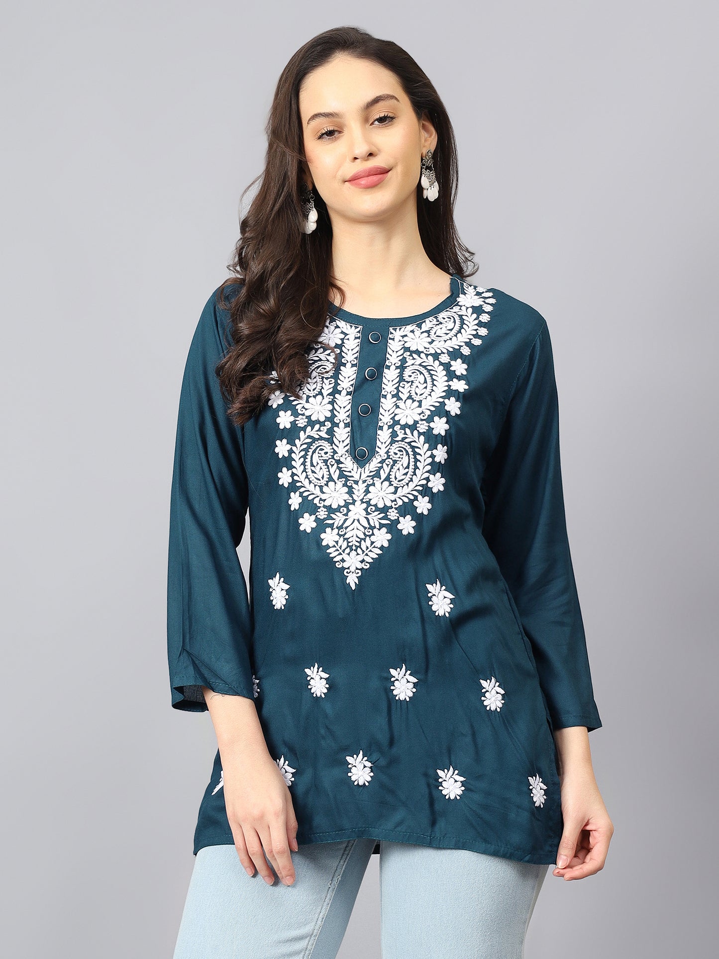 The Chikankari Story: Chikankari Machine Embroidery Short Kurta, Kurti, and Tunic Collection in Cotton Rayon Fabric