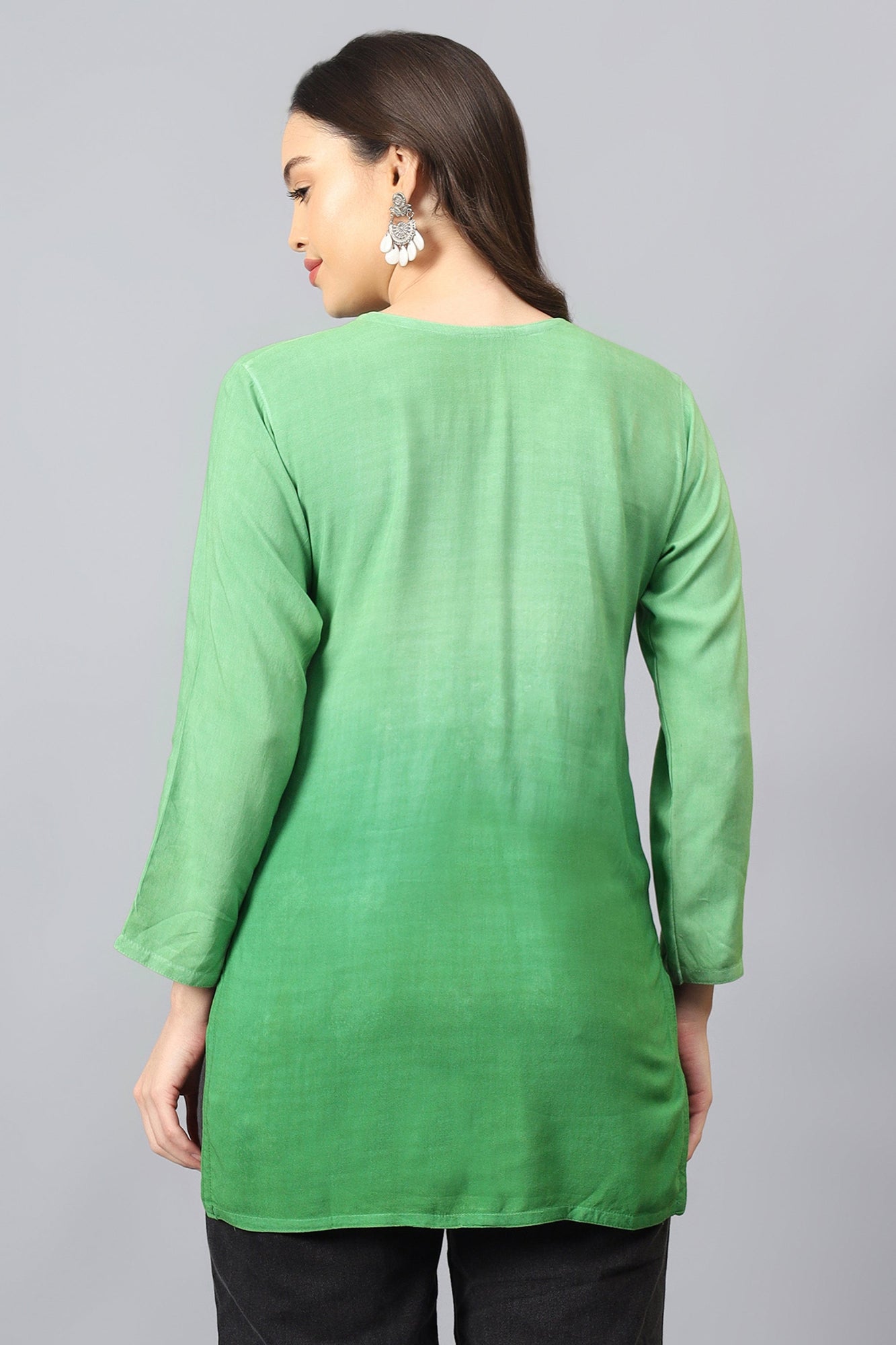 The Chikankari Story: Elegant Rayon Chikankari Kurti with Heavy Neck Embroidery in Red, Purple, Blue, and Green – Short Length, Pre-Dyed Design
