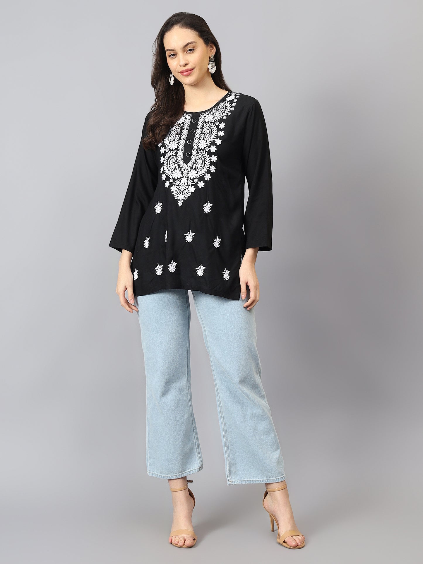 The Chikankari Story: Chikankari Machine Embroidery Short Kurta, Kurti, and Tunic Collection in Cotton Rayon Fabric