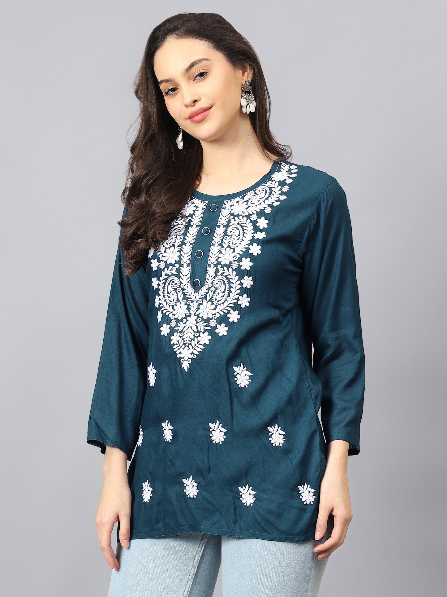 The Chikankari Story: Chikankari Machine Embroidery Short Kurta, Kurti, and Tunic Collection in Cotton Rayon Fabric