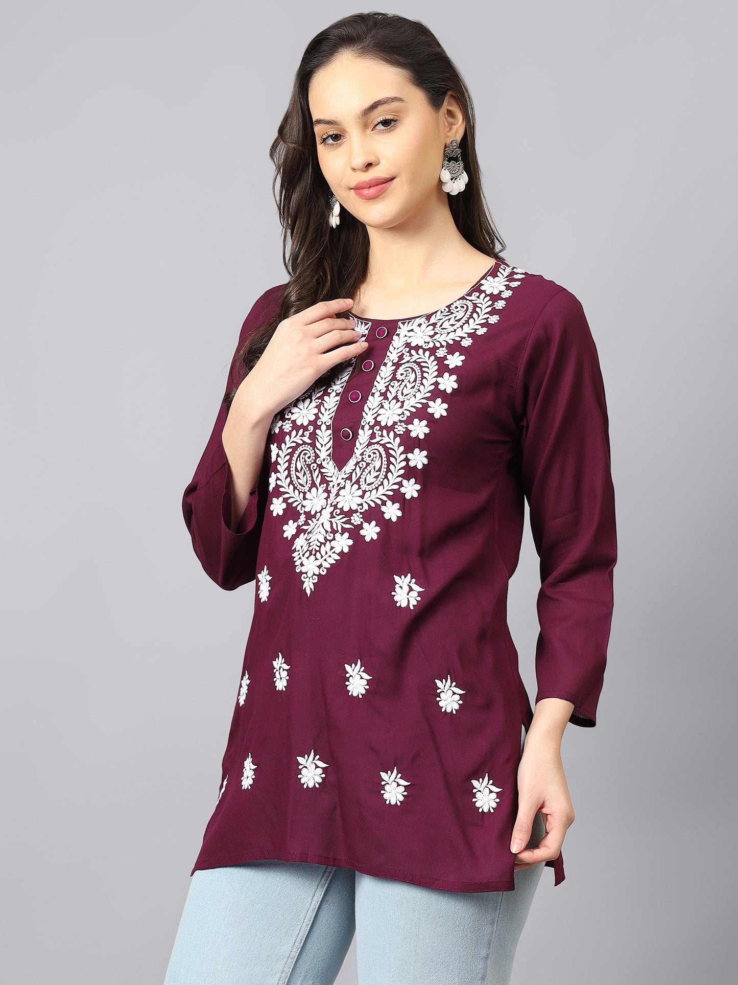 The Chikankari Story: Chikankari Machine Embroidery Short Kurta, Kurti, and Tunic Collection in Cotton Rayon Fabric