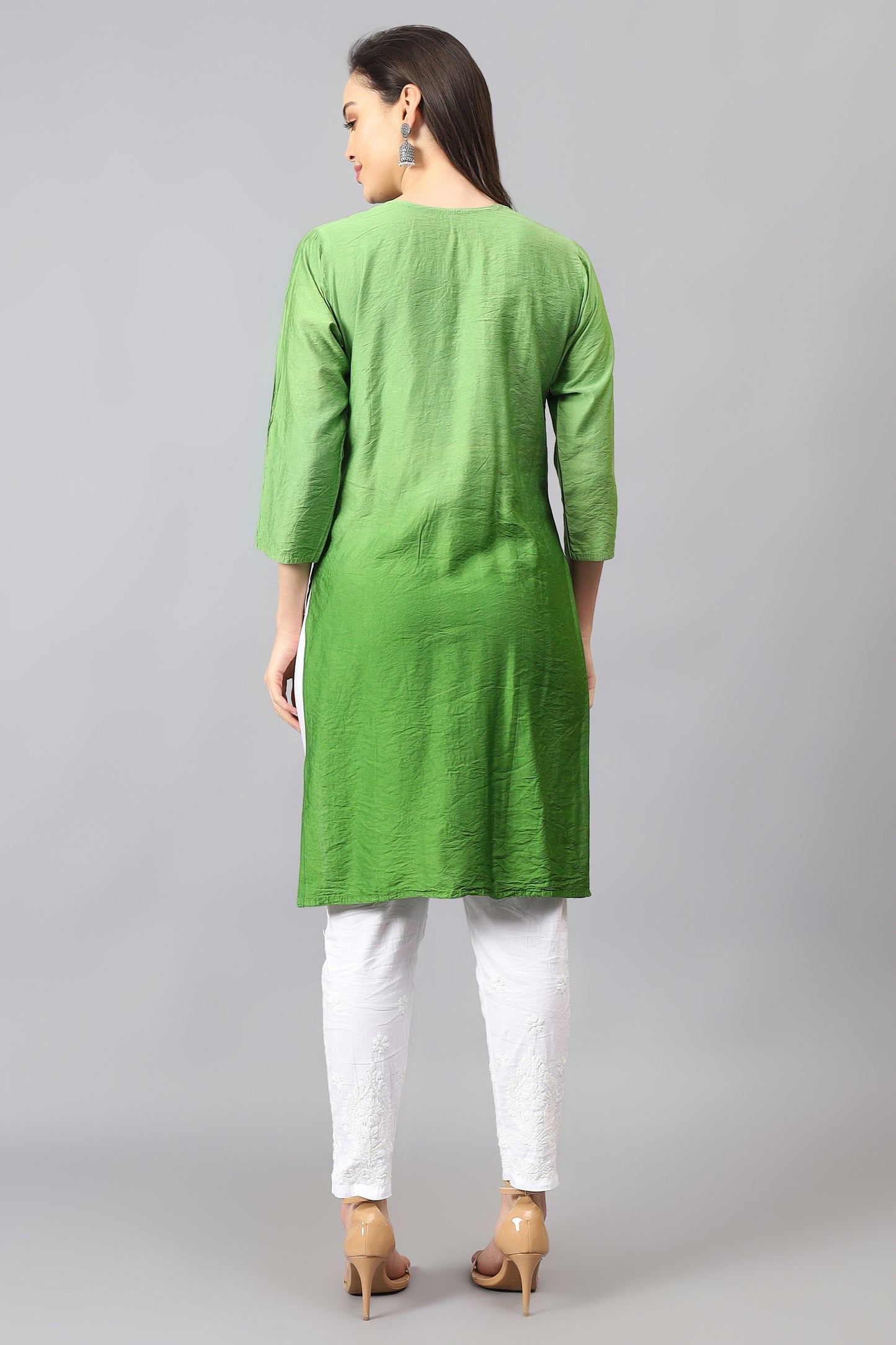 The Chikankari Story Pure Chanderi Embroidery Kurti - Exquisite Fine Embroidery in Ombre Shades of Red, Blue, and Green - Top Selling Elegant Women's Top.