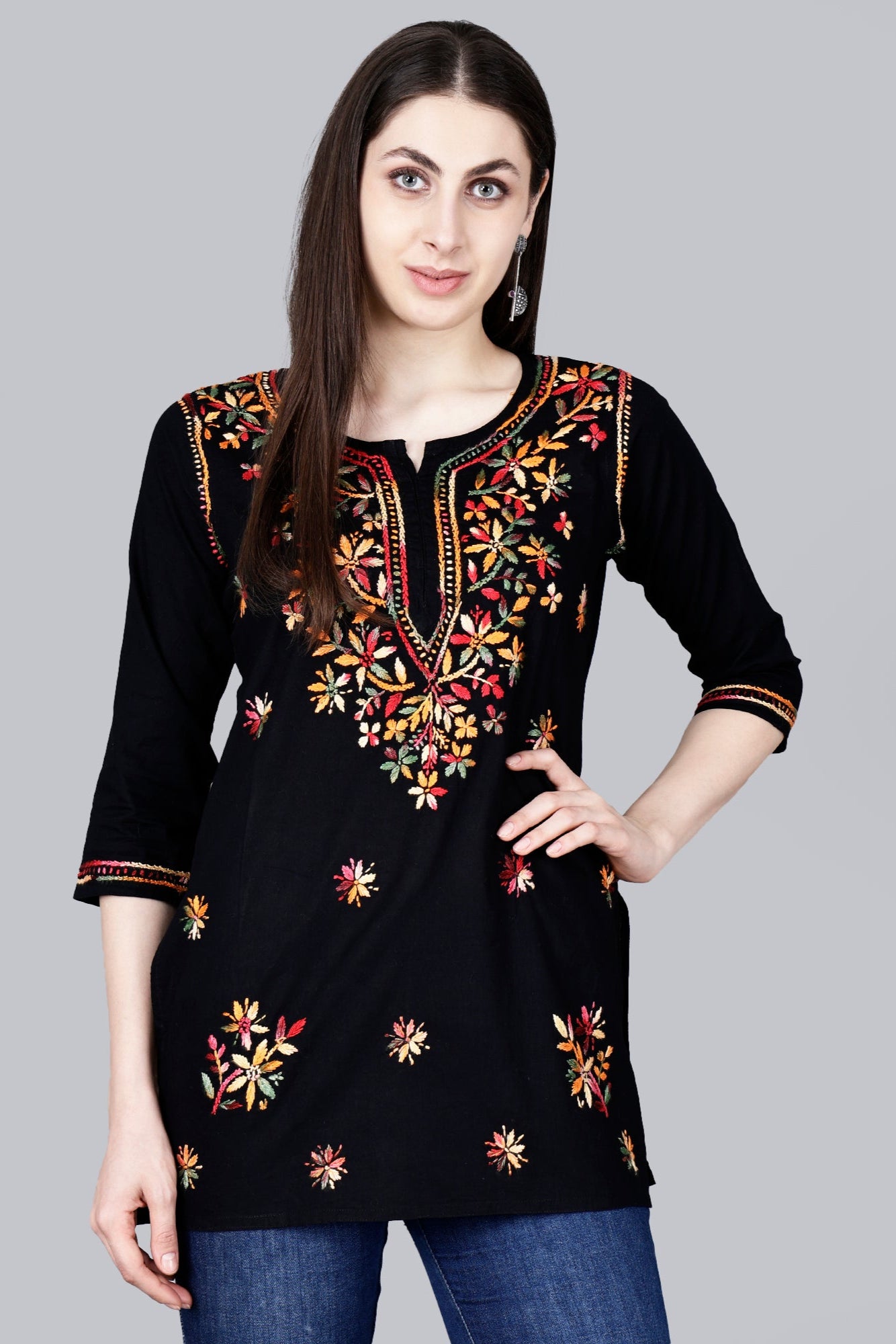 The Chikankari Story: Authentic Lucknowi Chikankari Hand-Embroidered Short Kurta in Pure Cotton