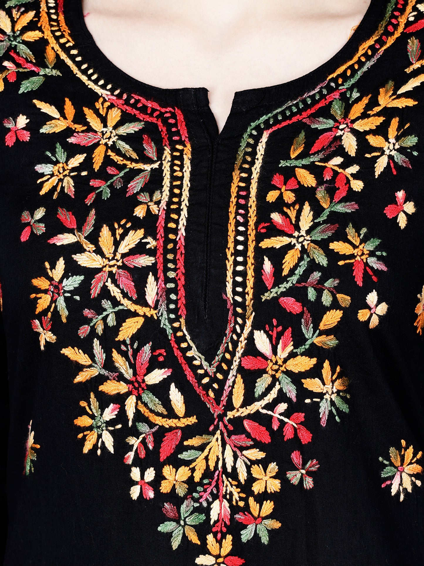 Authentic Lucknowi Chikankari Hand-Embroidered Short Kurta in Pure Cotton.