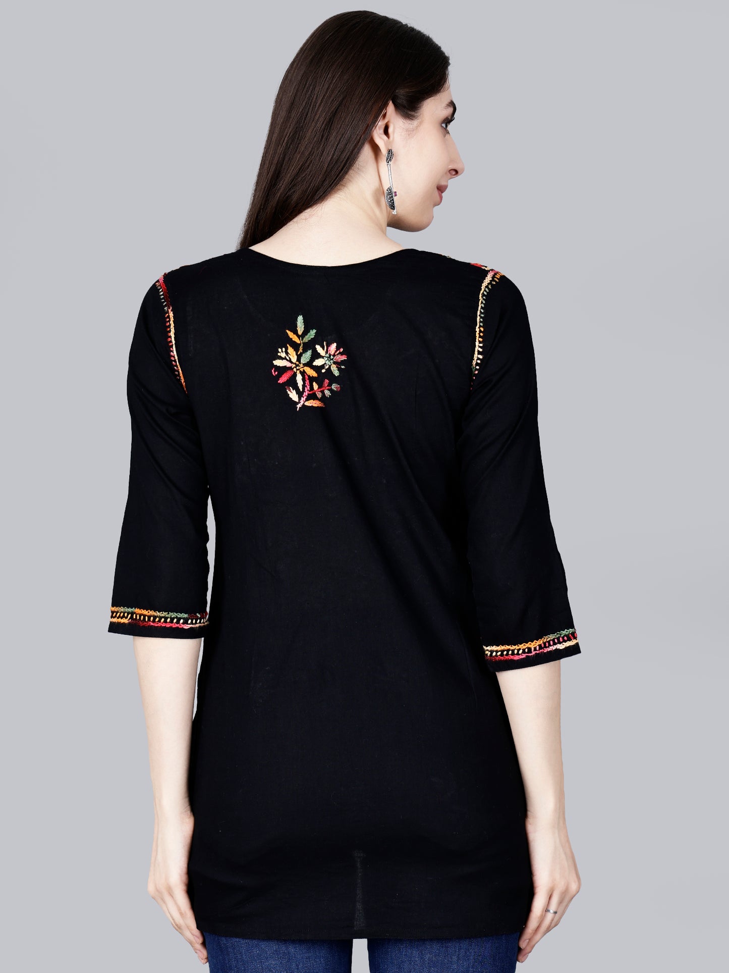 Authentic Lucknowi Chikankari Hand-Embroidered Short Kurta in Pure Cotton.