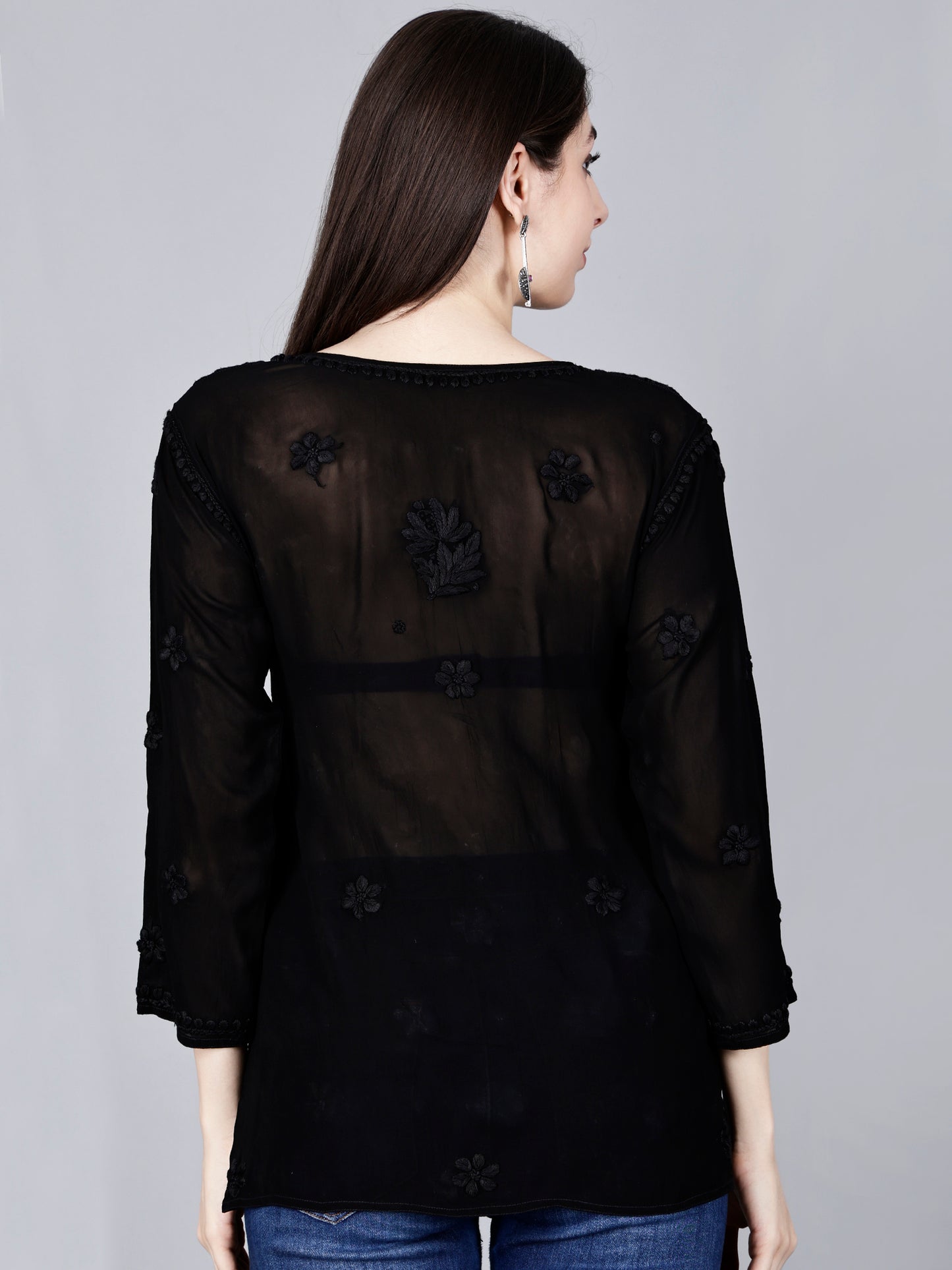 "The Chikankari Story" Chic and Comfortable: 3D Chikankari Hand-Embroidered Short Top & Kurti in Pure Viscose – Available in Black, Purple, Peach, Sea Green, and Lemon Green.