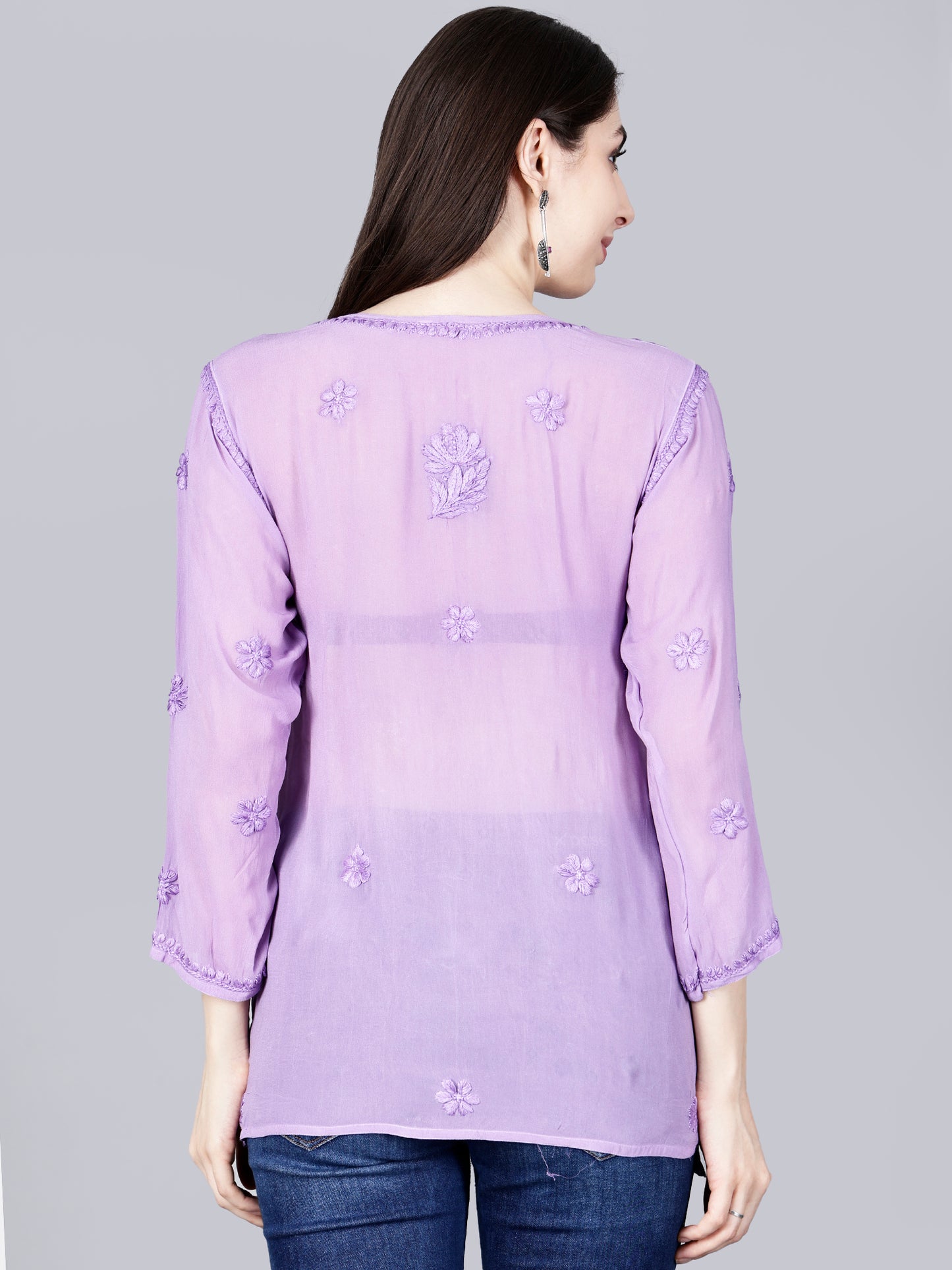 "The Chikankari Story" Chic and Comfortable: 3D Chikankari Hand-Embroidered Short Top & Kurti in Pure Viscose – Available in Black, Purple, Peach, Sea Green, and Lemon Green.