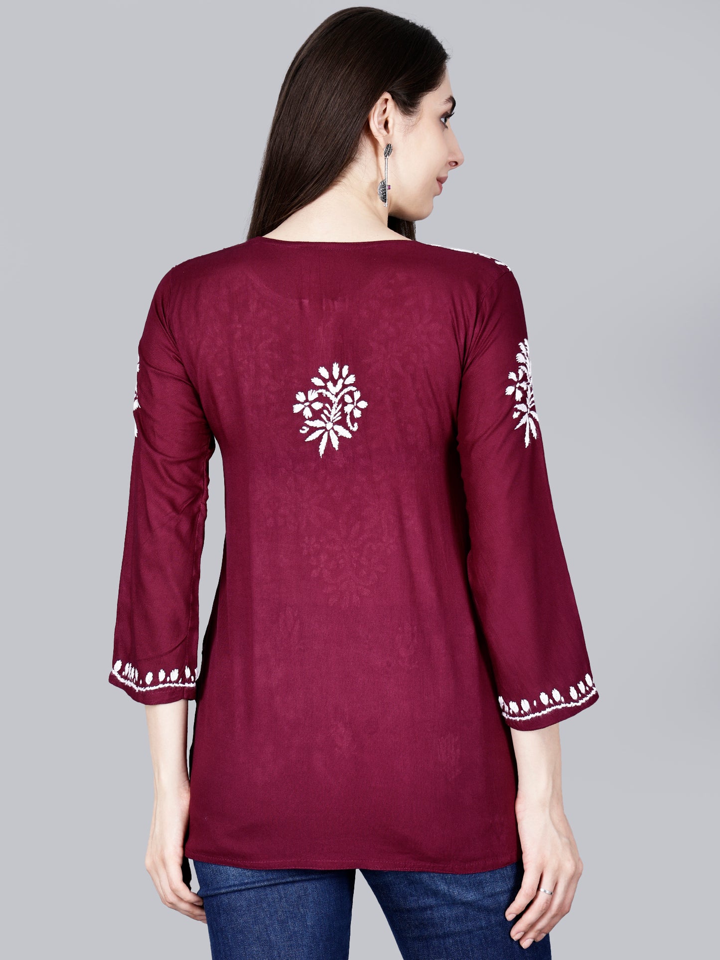 The Chikankari Story: Lucknowi Chikankari Hand Embroidery Cotton Rayon Short Kurti, Kurta, Top, and Tunic Collection in Deep Sea Green, Green Olive, Cool Blue, Black, and Grey