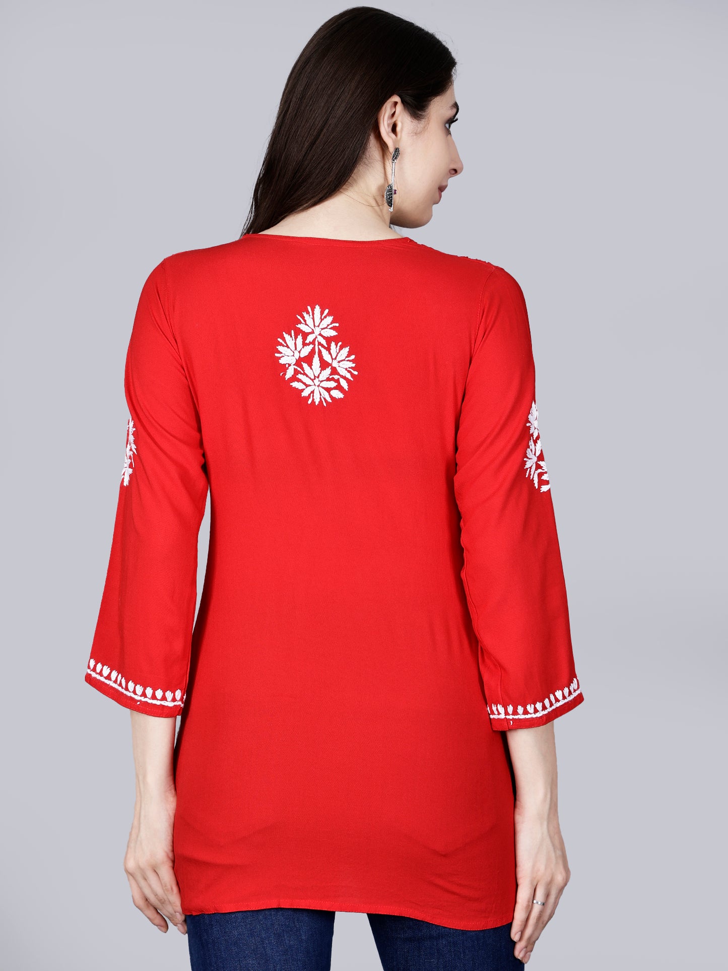 The Chikankari Story: Lucknowi Chikankari Hand Embroidery Cotton Rayon Short Kurti, Kurta, Top, and Tunic Collection in Deep Sea Green, Green Olive, Cool Blue, Black, and Grey