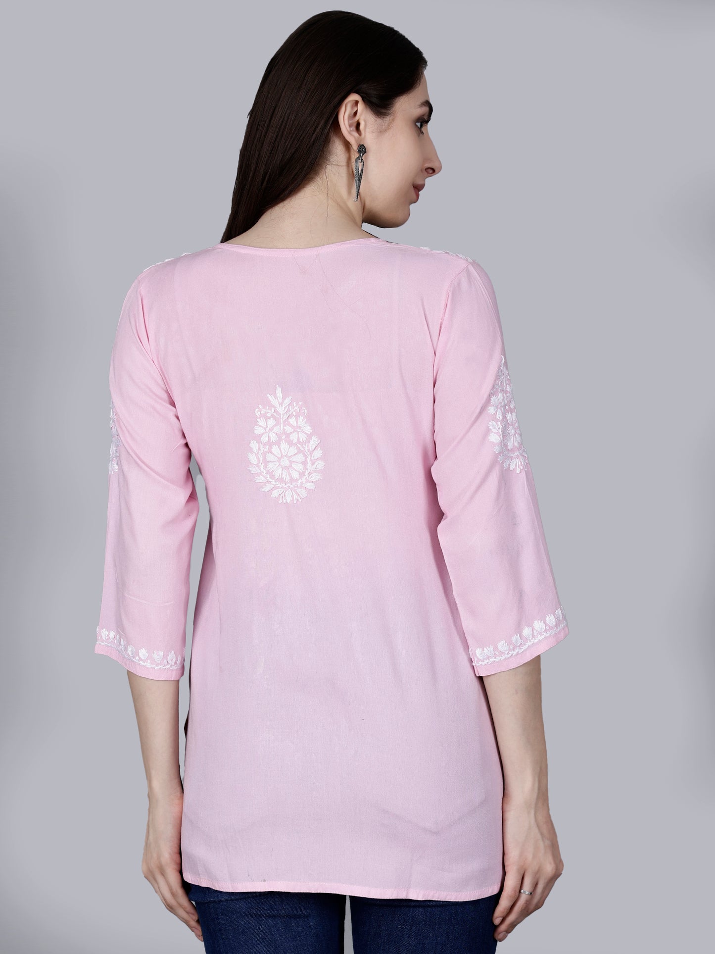The Chikankari Story: Lucknowi Chikankari Hand Embroidery Cotton Rayon Short Kurti, Kurta, Top, and Tunic Collection in Deep Sea Green, Green Olive, Cool Blue, Black, and Grey