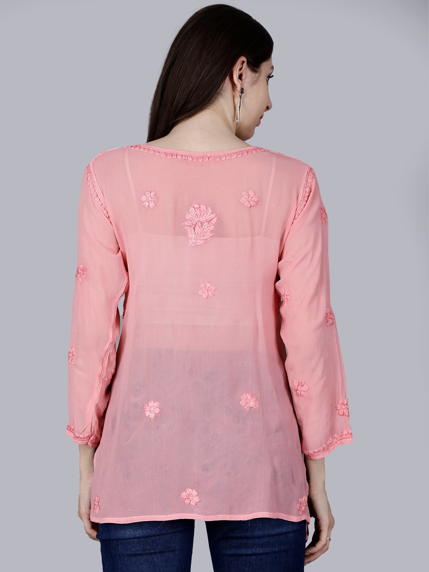 "The Chikankari Story" Chic and Comfortable: 3D Chikankari Hand-Embroidered Short Top & Kurti in Pure Viscose – Available in Black, Purple, Peach, Sea Green, and Lemon Green.