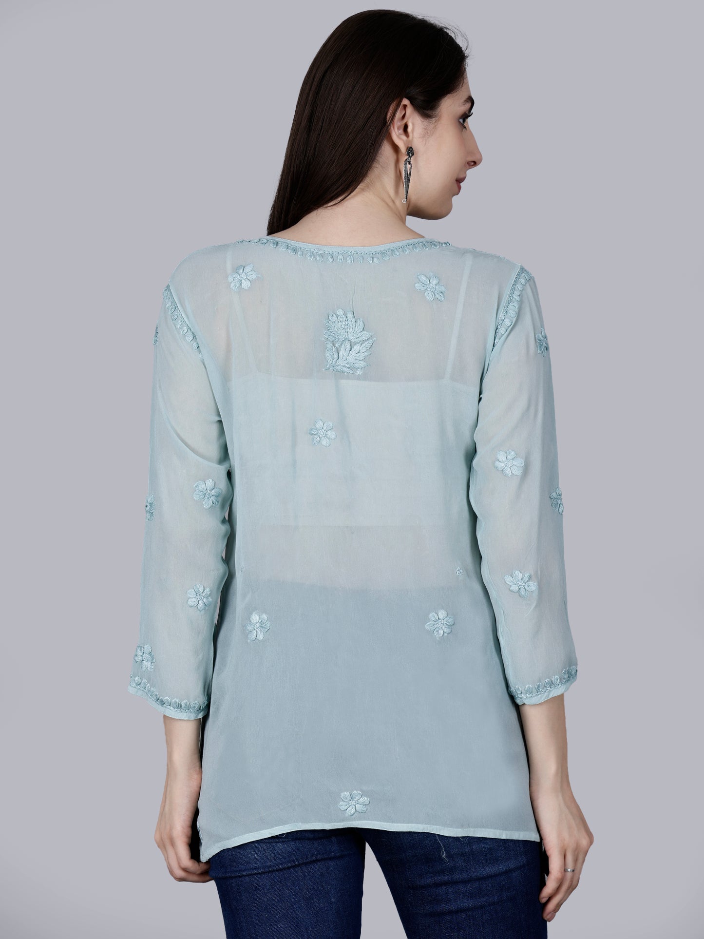 "The Chikankari Story" Chic and Comfortable: 3D Chikankari Hand-Embroidered Short Top & Kurti in Pure Viscose – Available in Black, Purple, Peach, Sea Green, and Lemon Green.
