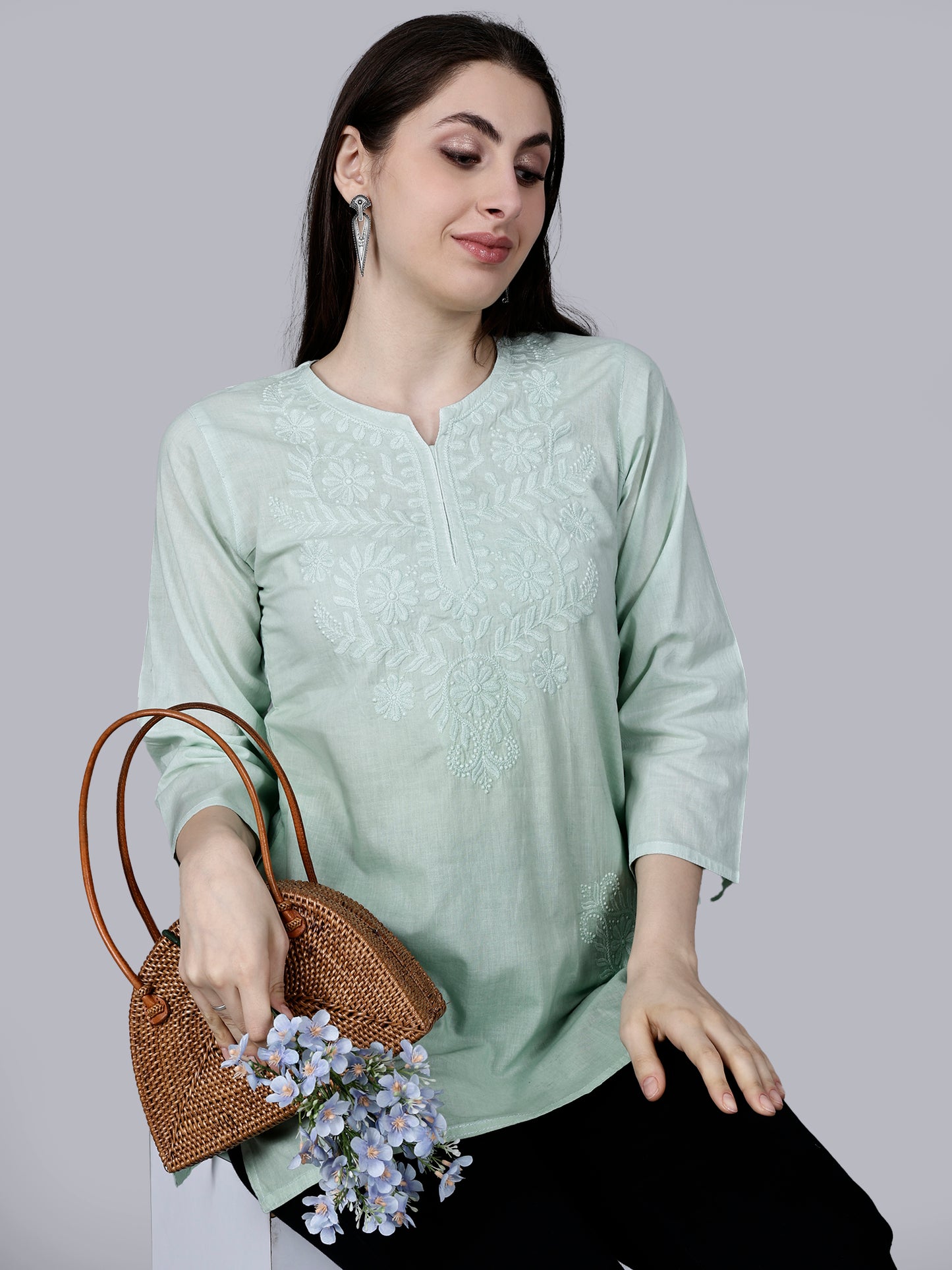 The Chikankari Story: Chikankari Machine Embroidery Short Kurta, Kurti, and Tunic Collection in Cotton Fabric