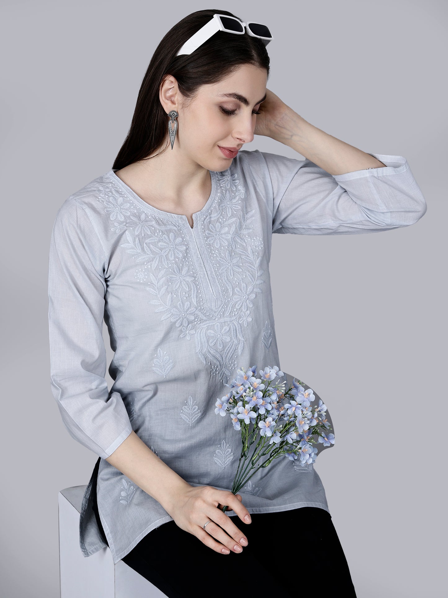 The Chikankari Story: Chikankari Machine Embroidery Short Kurta, Kurti, and Tunic Collection in Cotton Fabric