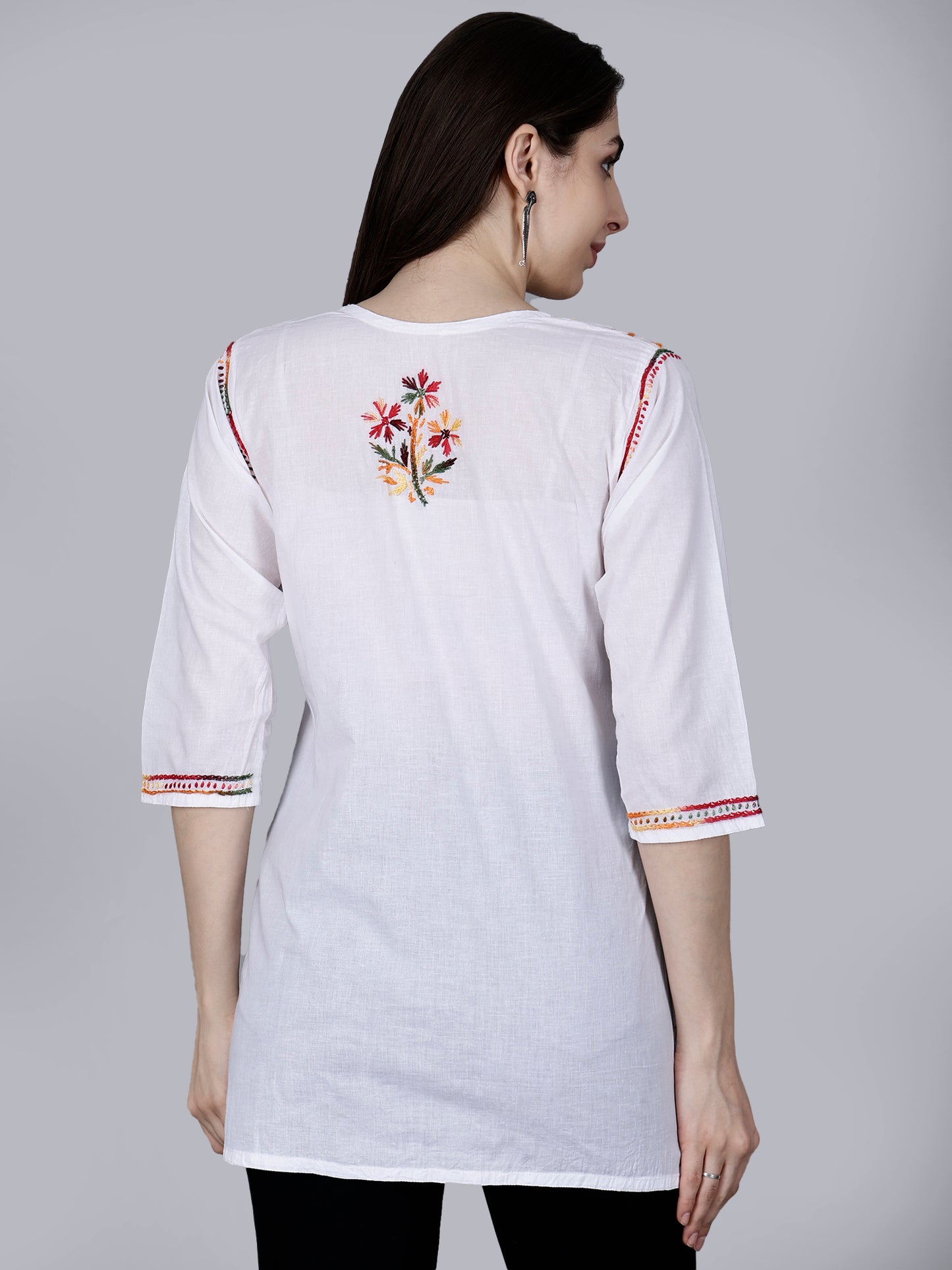 Authentic Lucknowi Chikankari Hand-Embroidered Short Kurta in Pure Cotton.