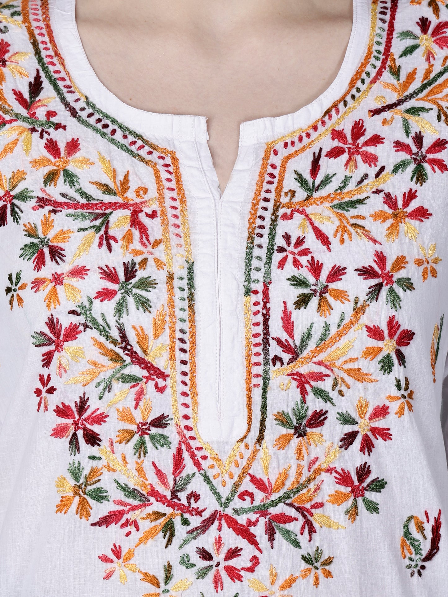 Authentic Lucknowi Chikankari Hand-Embroidered Short Kurta in Pure Cotton.