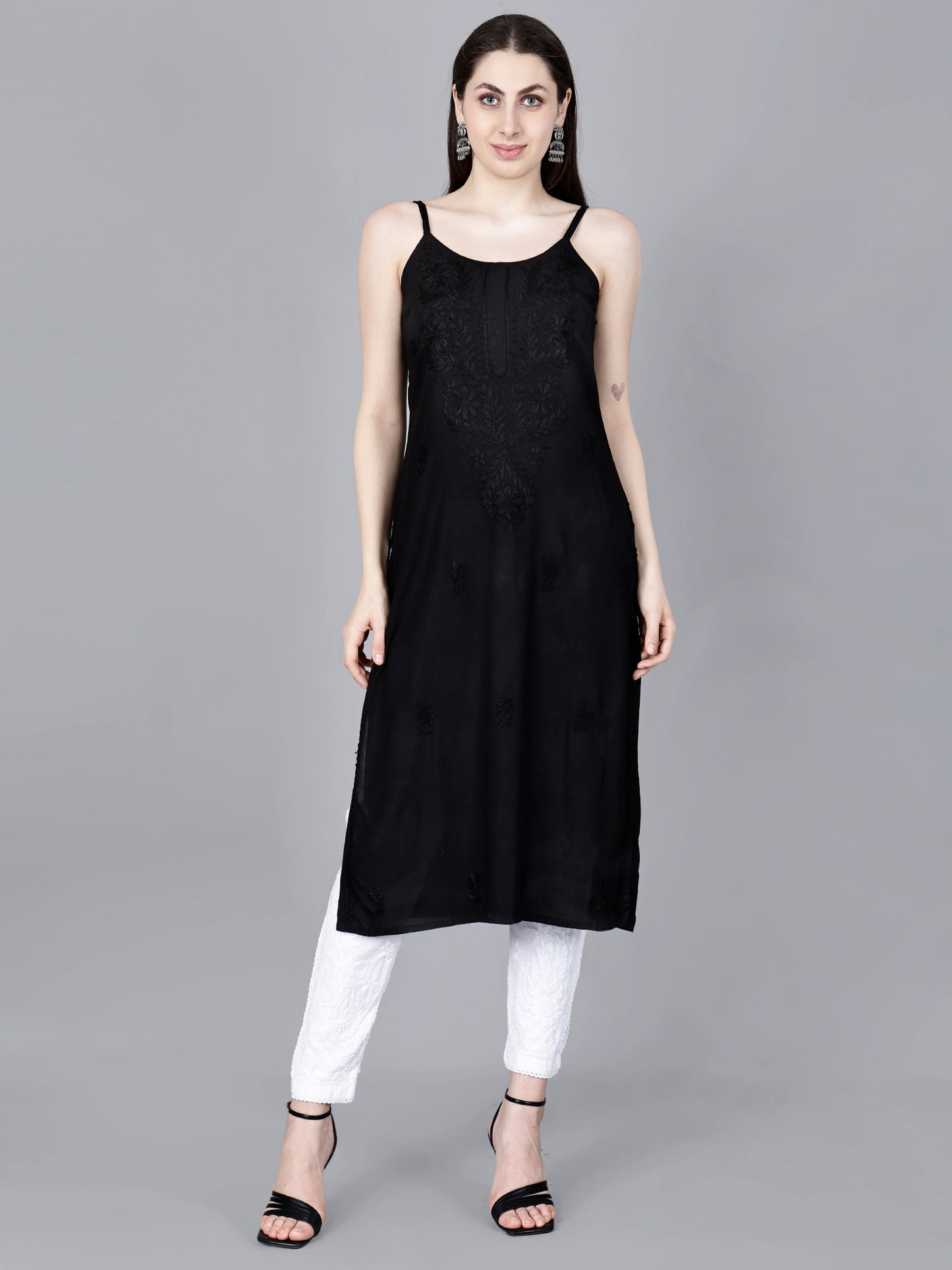 The Chikankari Story: Elegant Noodle Strap Kurti with Intricate Hand Embroidery in Pure Modal Fabric – Ombre Shades for a Modern Twist