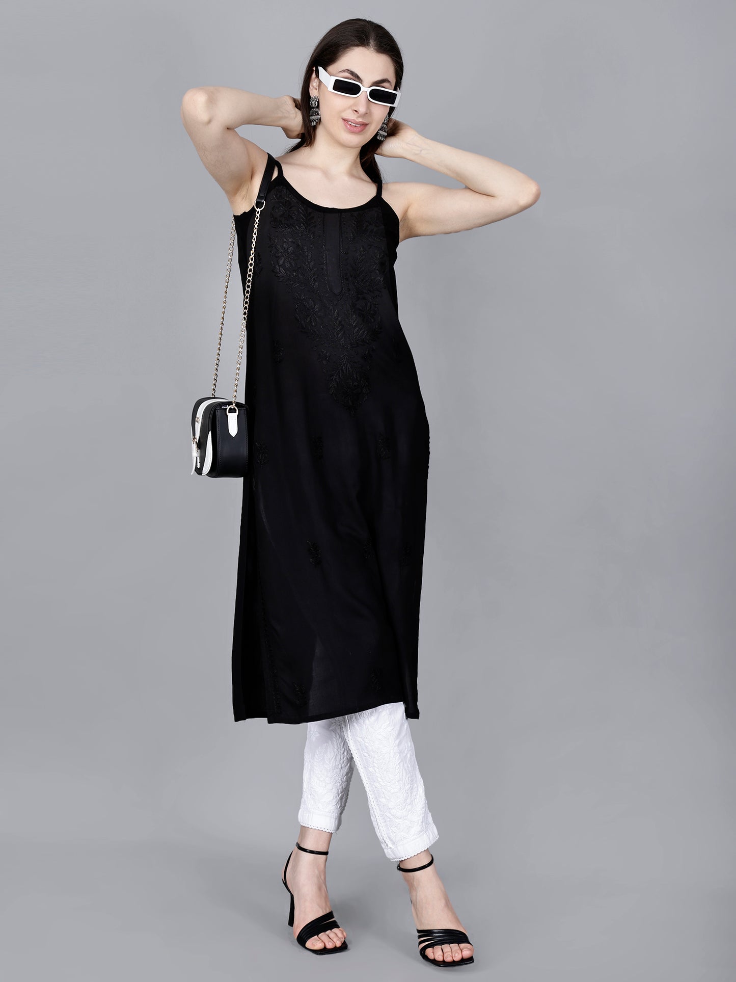 The Chikankari Story: Elegant Noodle Strap Kurti with Intricate Hand Embroidery in Pure Modal Fabric – Ombre Shades for a Modern Twist