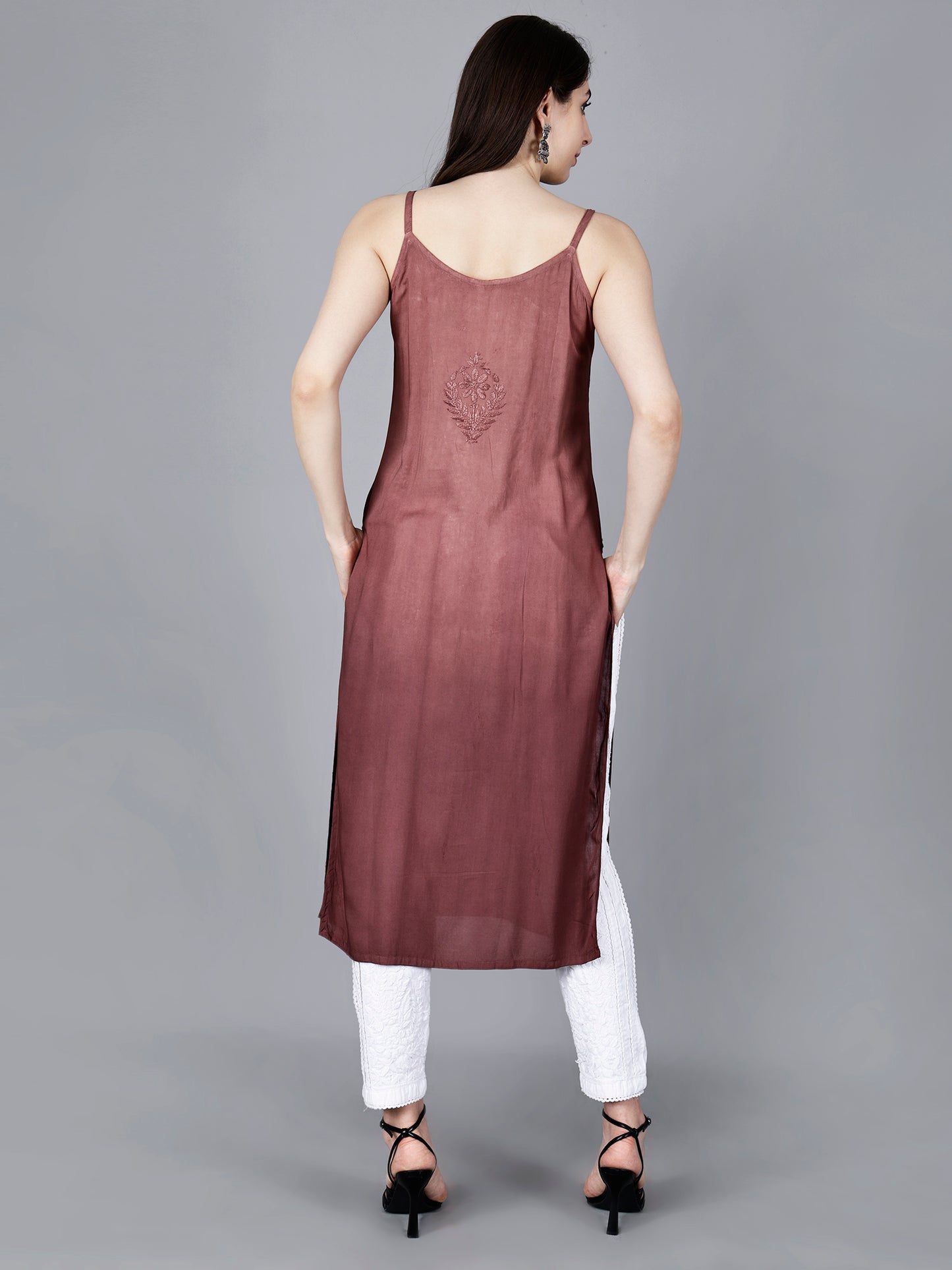 The Chikankari Story: Elegant Noodle Strap Kurti with Intricate Hand Embroidery in Pure Modal Fabric – Ombre Shades for a Modern Twist