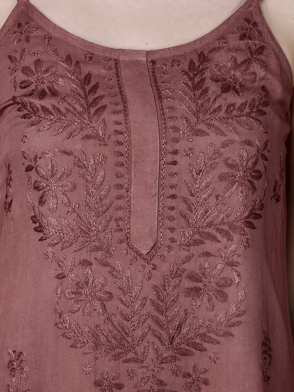 The Chikankari Story: Elegant Noodle Strap Kurti with Intricate Hand Embroidery in Pure Modal Fabric – Ombre Shades for a Modern Twist