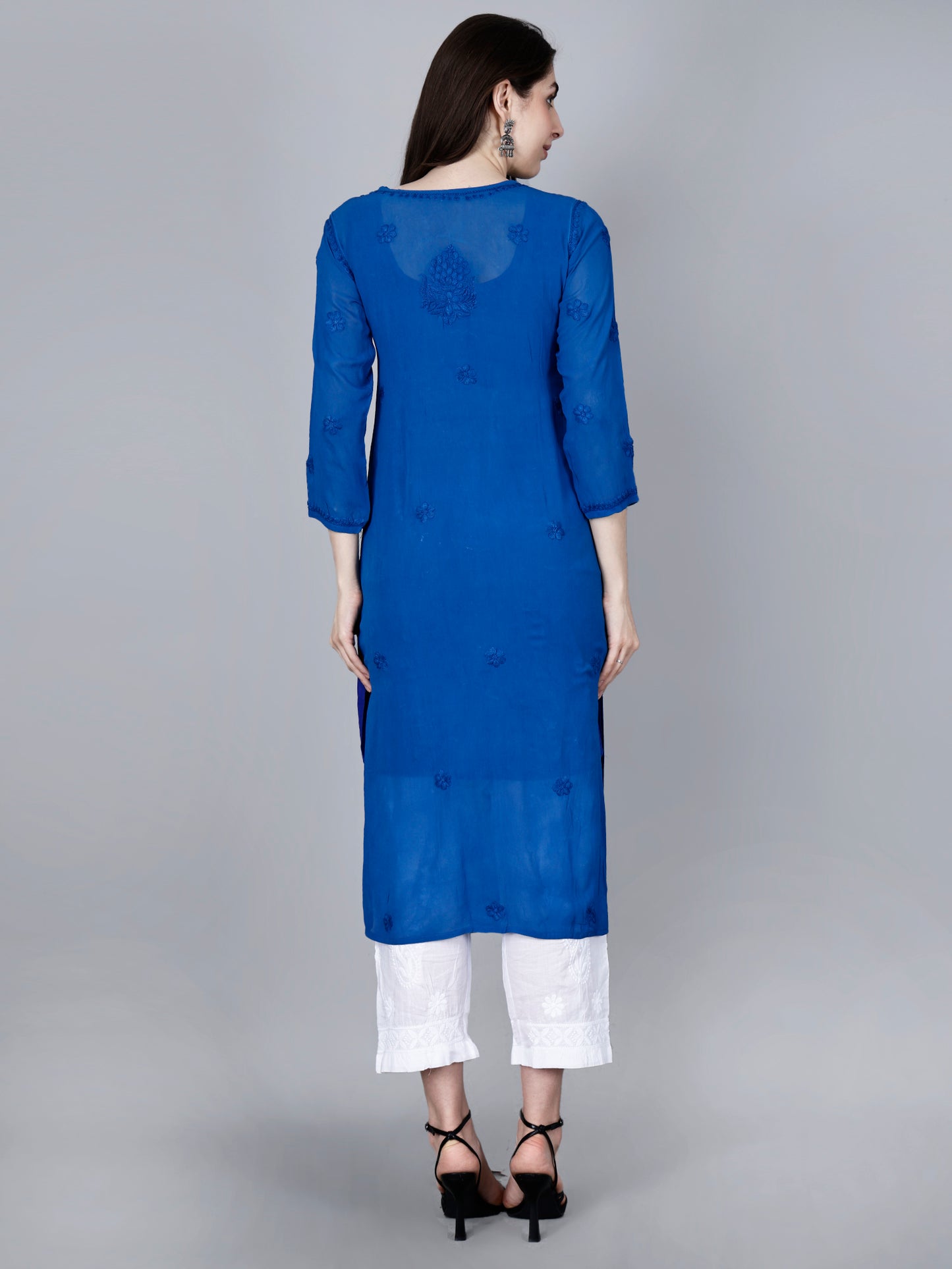 "The Chikankari Story"Chikankari Hand Embroidered Long Kurti in Pure Viscose with 3D Work – Traditional Meets Modern Elegance.