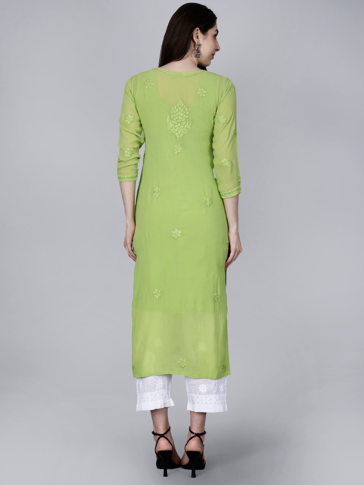 "The Chikankari Story"Chikankari Hand Embroidered Long Kurti in Pure Viscose with 3D Work – Traditional Meets Modern Elegance.