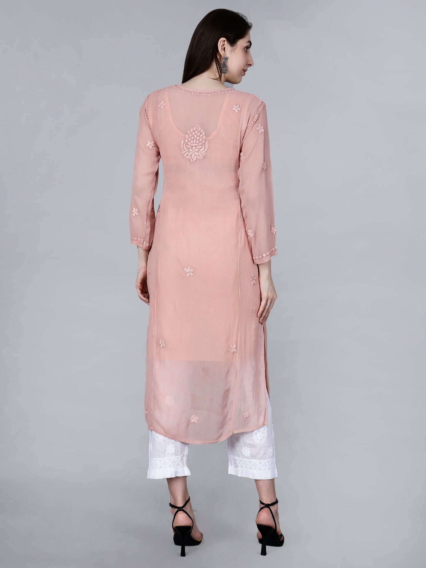 "The Chikankari Story"Chikankari Hand Embroidered Long Kurti in Pure Viscose with 3D Work – Traditional Meets Modern Elegance.