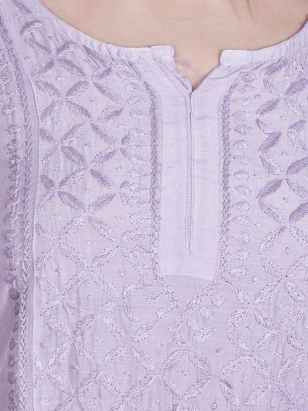 The Chikankari Story Women’s Hand-Embroidered Short Kurti with Fine Lucknowi Panel Work – Ombre Shades in Purple, Green, Brown, Powder Blue & Onion Red.