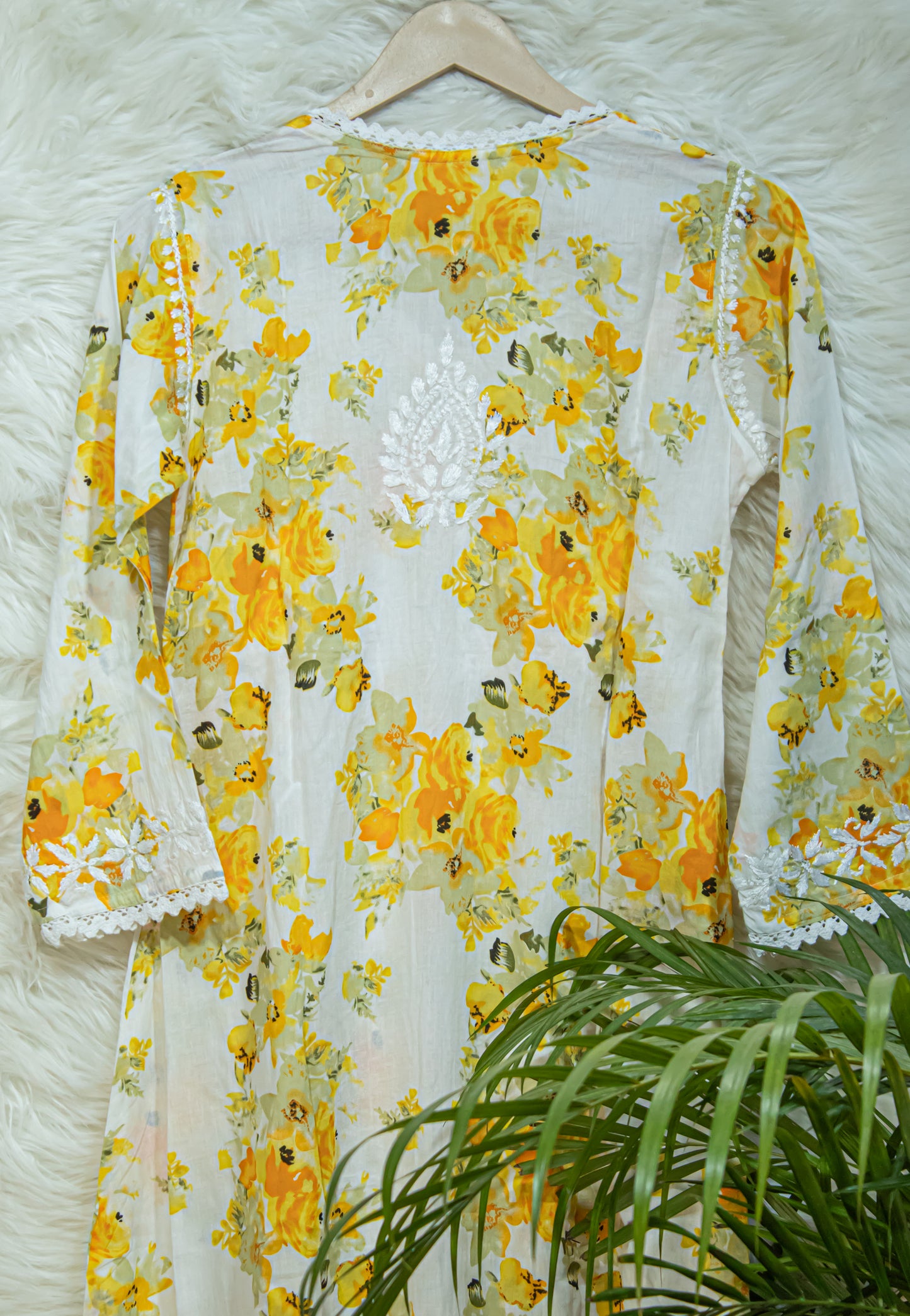 The Chikankari Story: Angrakha Pure Printed Mulmul Fabric with Hand Embroidery - Lakhnavi Angrakha in Four Colors Yellow, pink,red and cyan