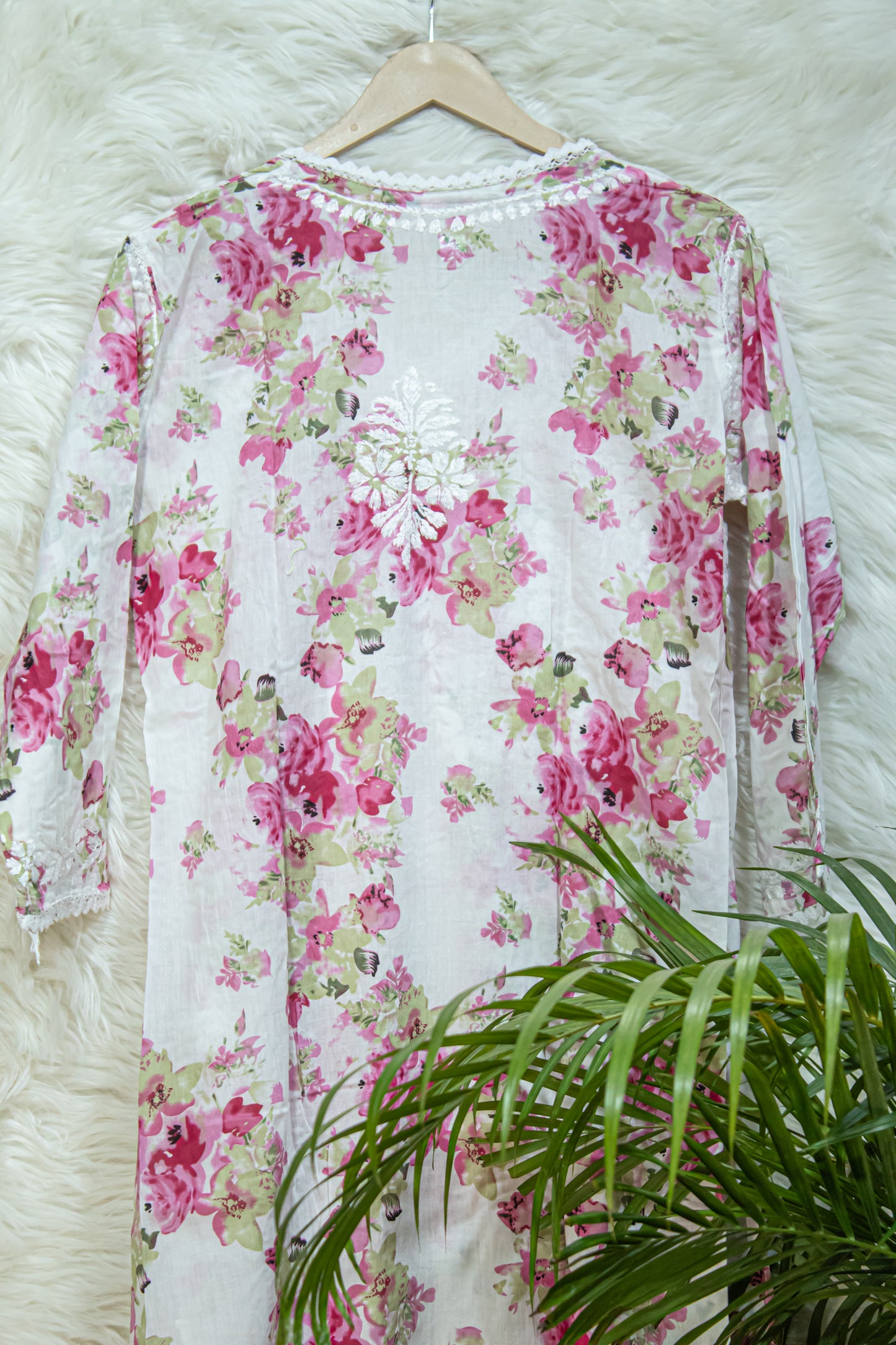 The Chikankari Story: Angrakha Pure Printed Mulmul Fabric with Hand Embroidery - Lakhnavi Angrakha in Four Colors Yellow, pink,red and cyan