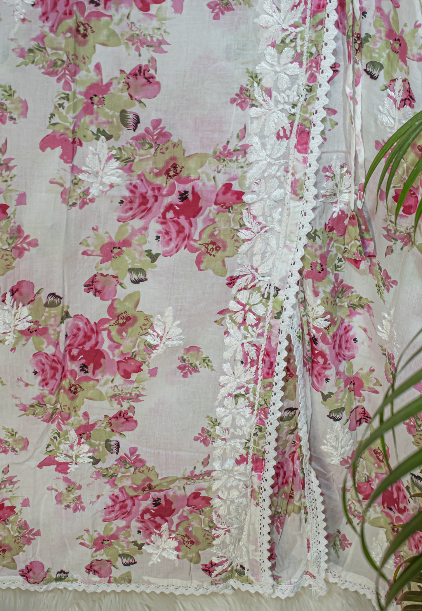 The Chikankari Story: Angrakha Pure Printed Mulmul Fabric with Hand Embroidery - Lakhnavi Angrakha in Four Colors Yellow, pink,red and cyan